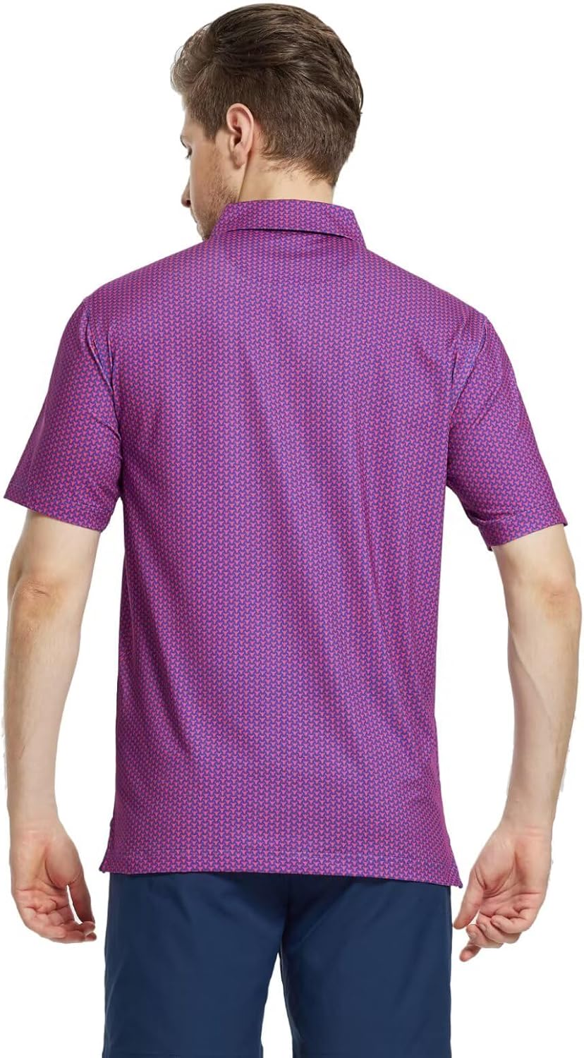 M MAELREG Mens Golf Shirt Short Sleeve Dry Fit Print Moisture Wicking Performance Patterns Collared Polo Shirt
