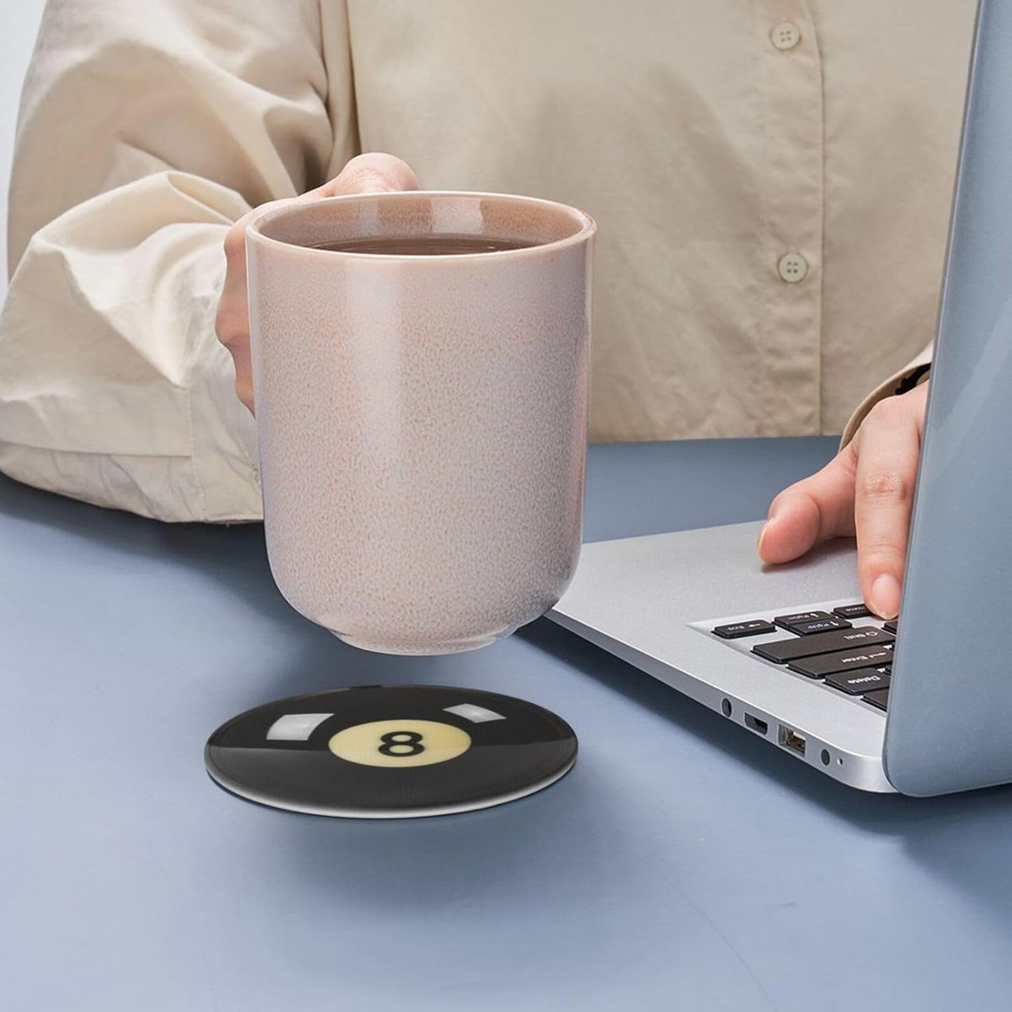 6 Pcs Black 8 Billiards Drink Coasters with Holder Coasters for Drinks Coffee Table Home Decor Housewarming Gift