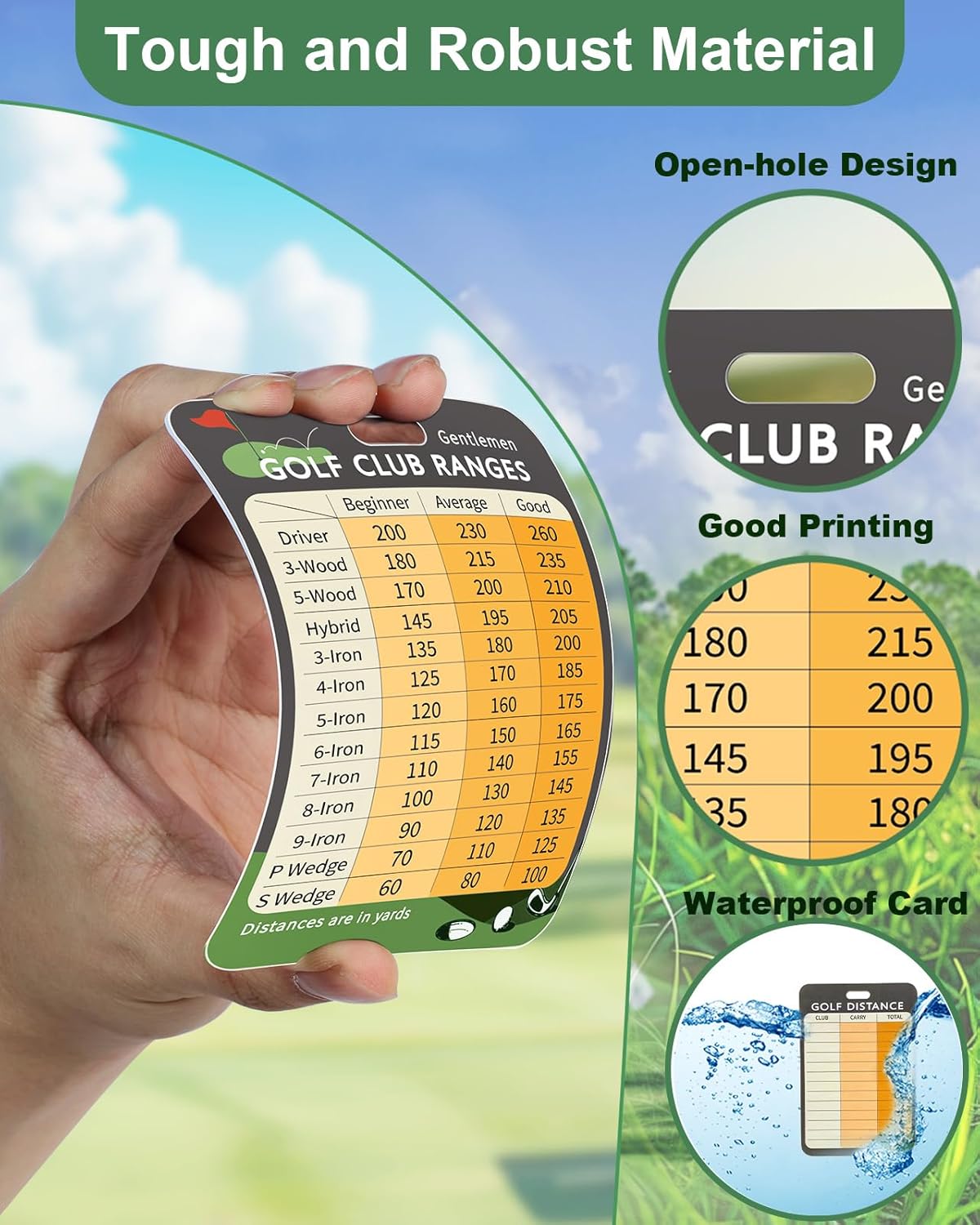 Swooflia Golf Club Distance Card - 2 Pack or 1 Pack Golf Club Range Chart Card, Swing Minder Reference & Blank Distance Yardage Scorecard, Golf Bag Accessories Gifts for Men Women Golfers