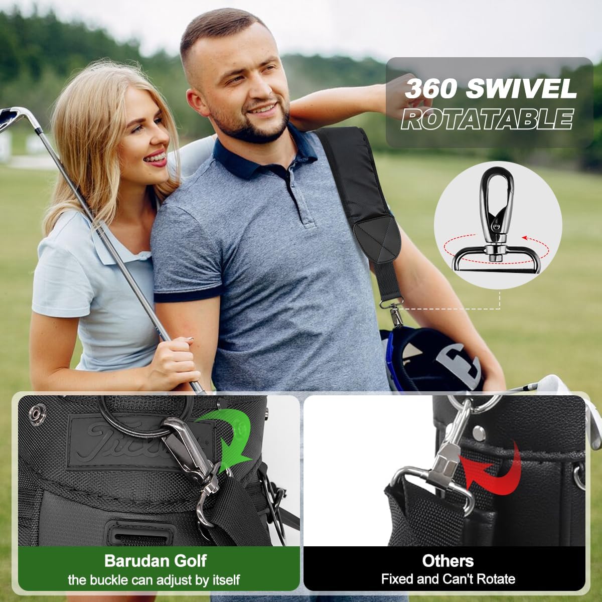 barudan golf Bag Strap Replacement Universal Single Shoulder Strap fits for All Brand Golf Bags (Black)