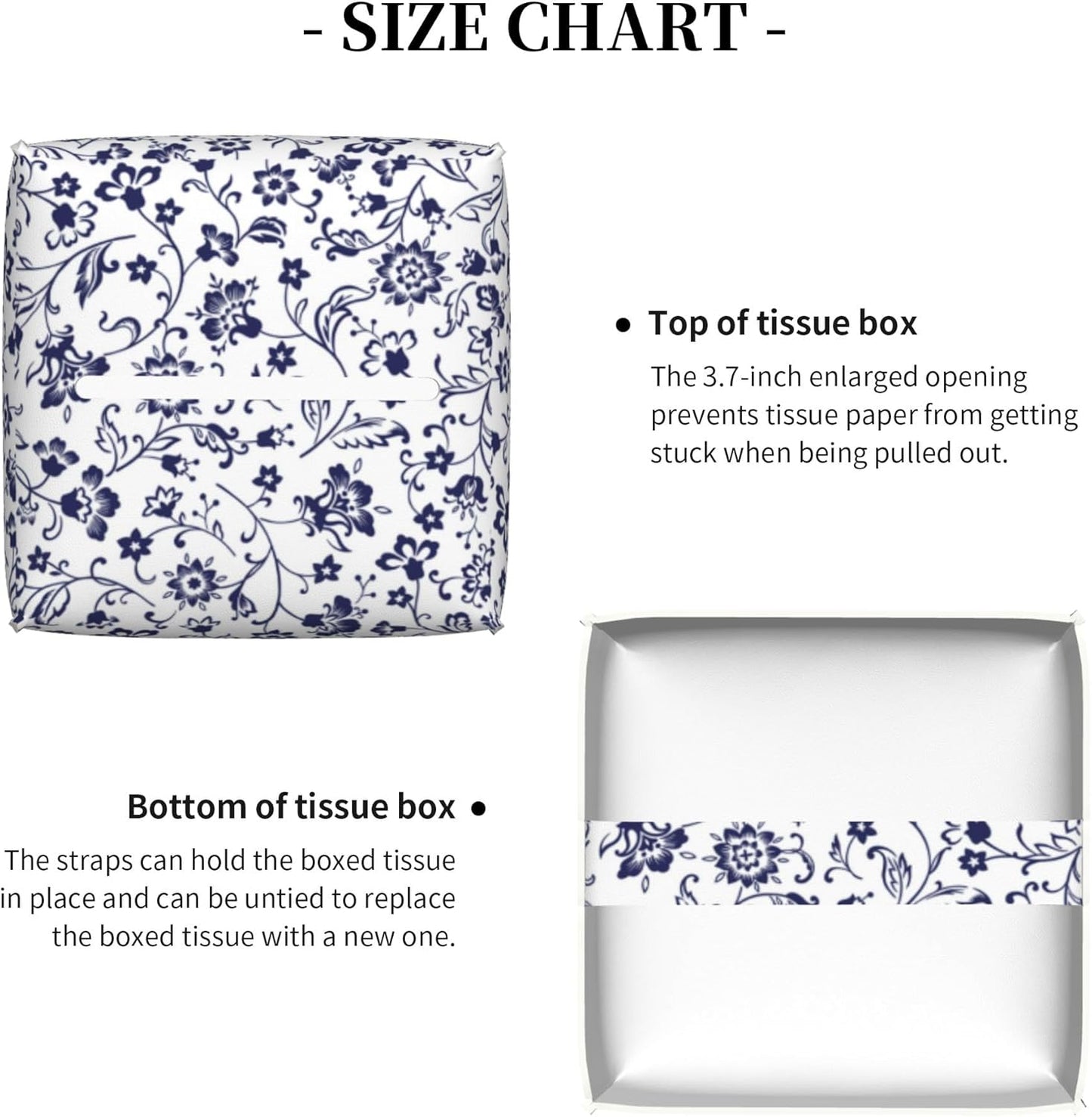 Blue and White Tissue Box Cover Square, Abstract Blue Flowers Tissue Box Holder,Waterproof Leather Facial Paper Organizer Dispenser for Bathroom Home Car Decor