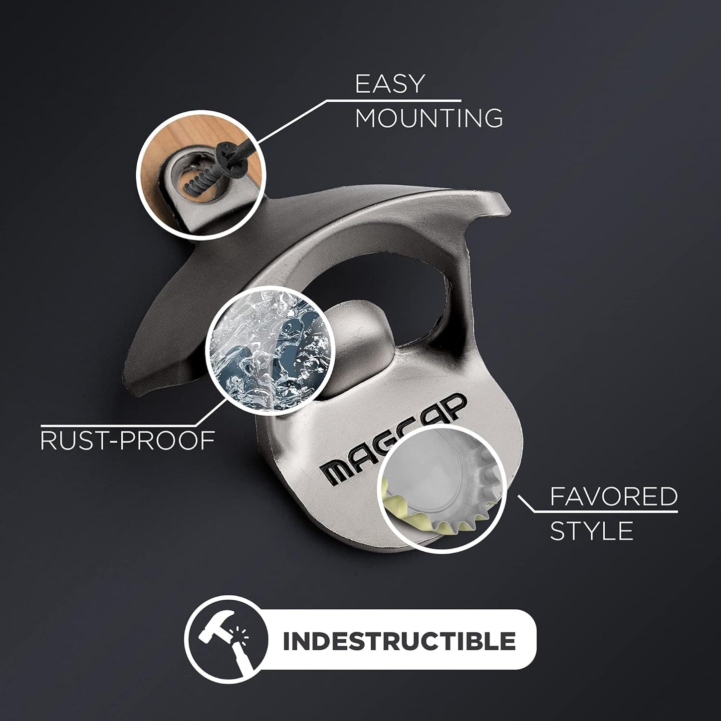 Outdoor Bottle Opener Wall Mounted - Style Magnetic Beer Bottle Opener that Catches Caps - Easy to Install and Incredibly Convenient