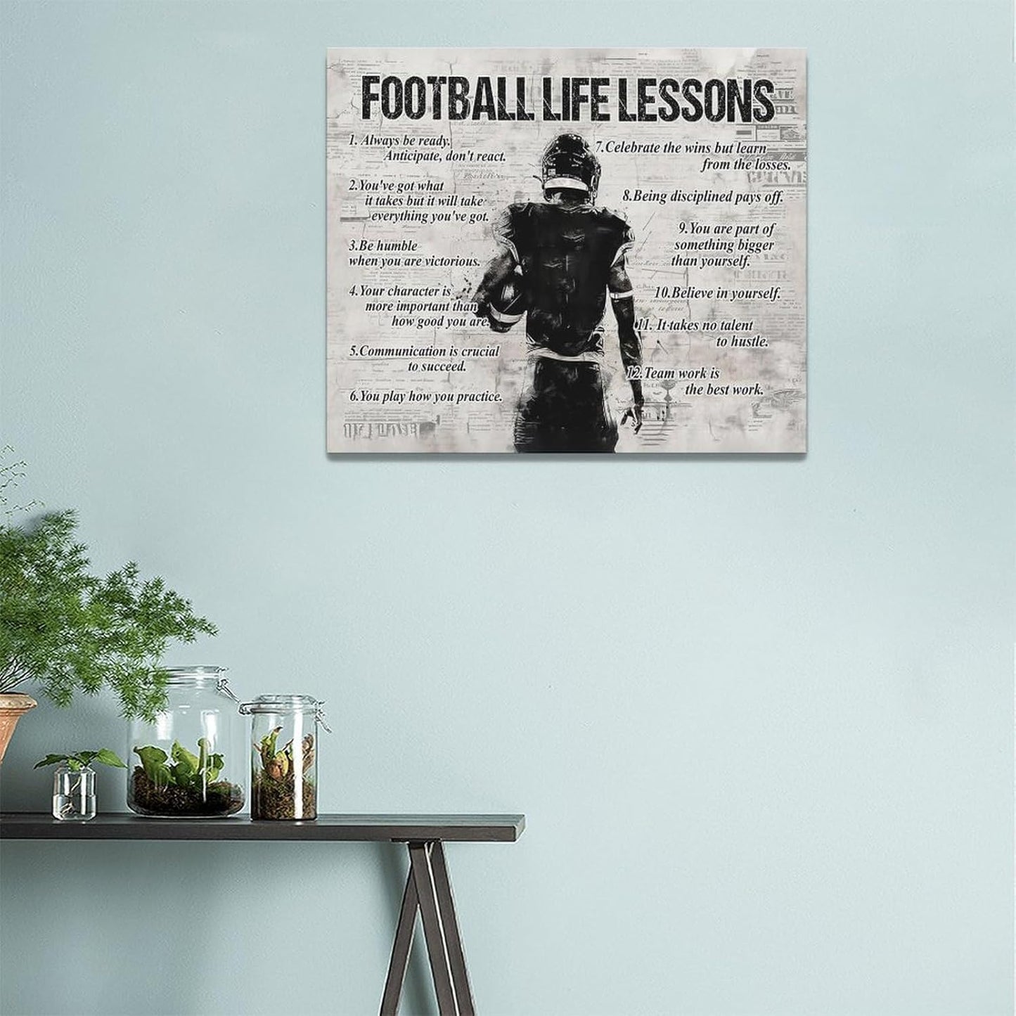 Football Sports Wall Art Football Life Lessons Wall Decor Football Sign Retro Poster Boy Men Room Motivational Decorations Canvas Print Painting Artwork for Bedroom Bathroom Living Room 24"x20"