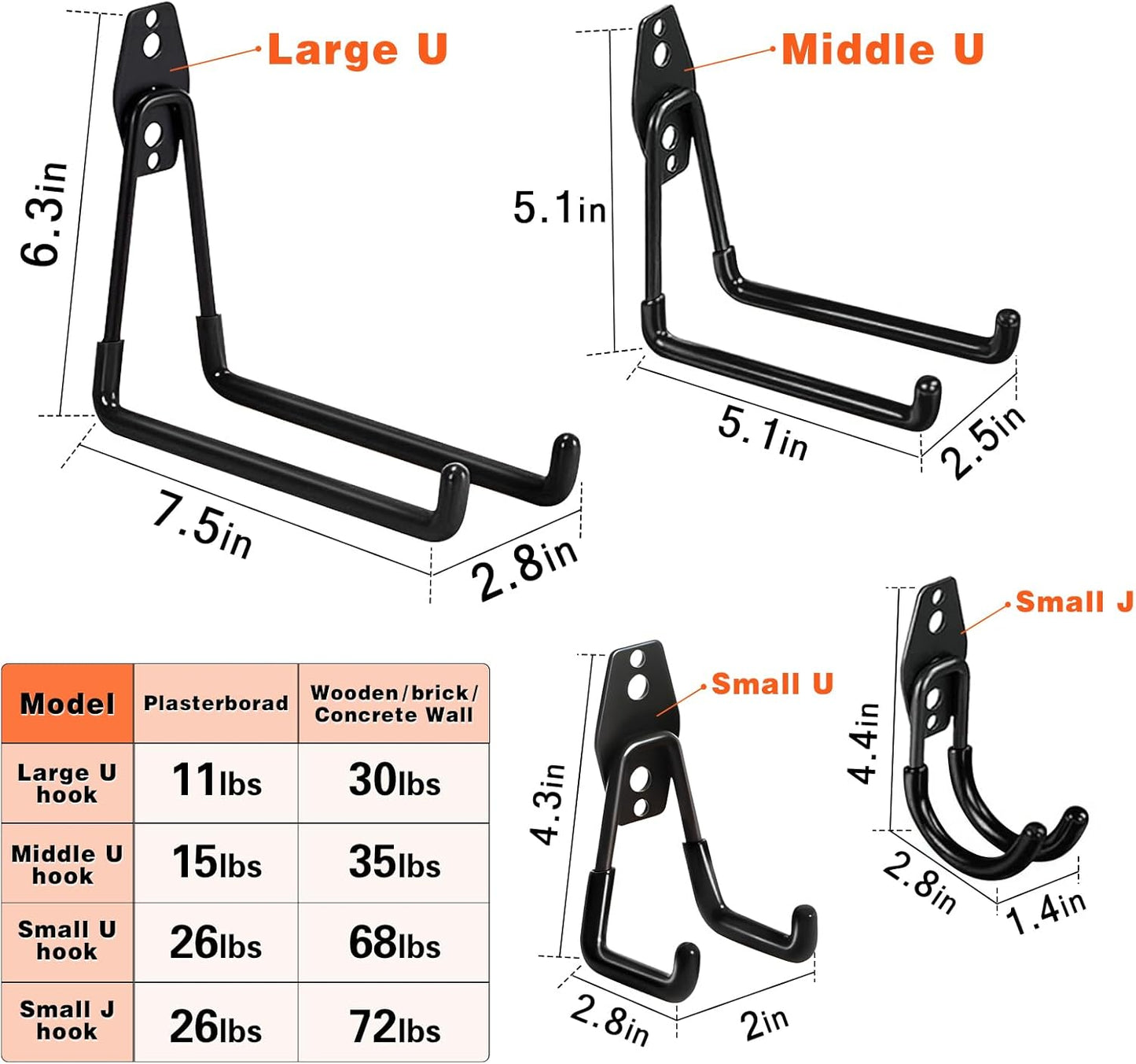 32 Pack Steel Garage Hooks Heavy Duty, Utility Wall Mount Hook with Anti-Slip Coating, Hanger & Organizer for Bulk Items, Bikes, Ladders, Power Tools, Ropes, and More Equipment