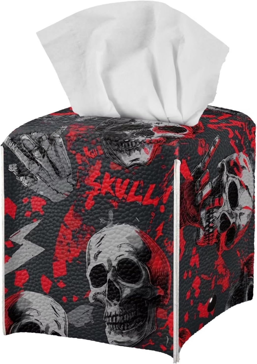 Skull Tissue Box Cover Halloween Tissue Box Holder 5x5x5 inch Decorative Holiday Napkin Dispenser Organizer Home Decor for Car Office Table Desk Kids Room