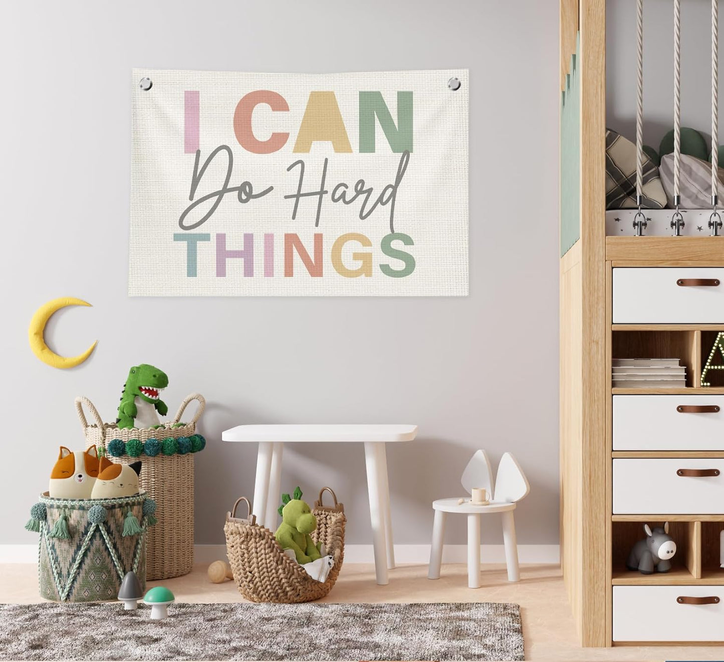 I Can Do Hard Things Wall Decor,Boho Classroom Decor,Positive Affirmation Canvas Banner Flags for Preschool Elementary Classroom Wall Decorations,Back To School Banner,30x20 Inch