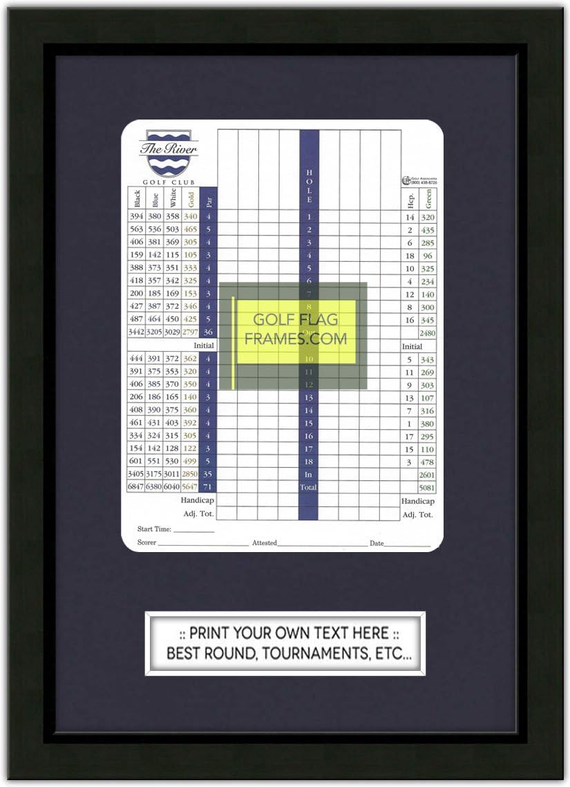 Custom Size Golf Scorecard Frame; Black Wood Frame 416, You choose Scorecard Size and Mat Color; scorecard and verbiage not included (Scorecard Size 6x8V, Mat Color True Navy)