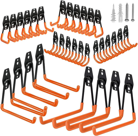 Steel Garage Storage Hooks - 32 Pack Anti-Slip Coating, Heavy Duty Wall Mount Wall Hooks for Hanging Bike, Ladder, Garden Tools, Power Tools, Bulk Items Ropes, Utility Garage Organization Housolution