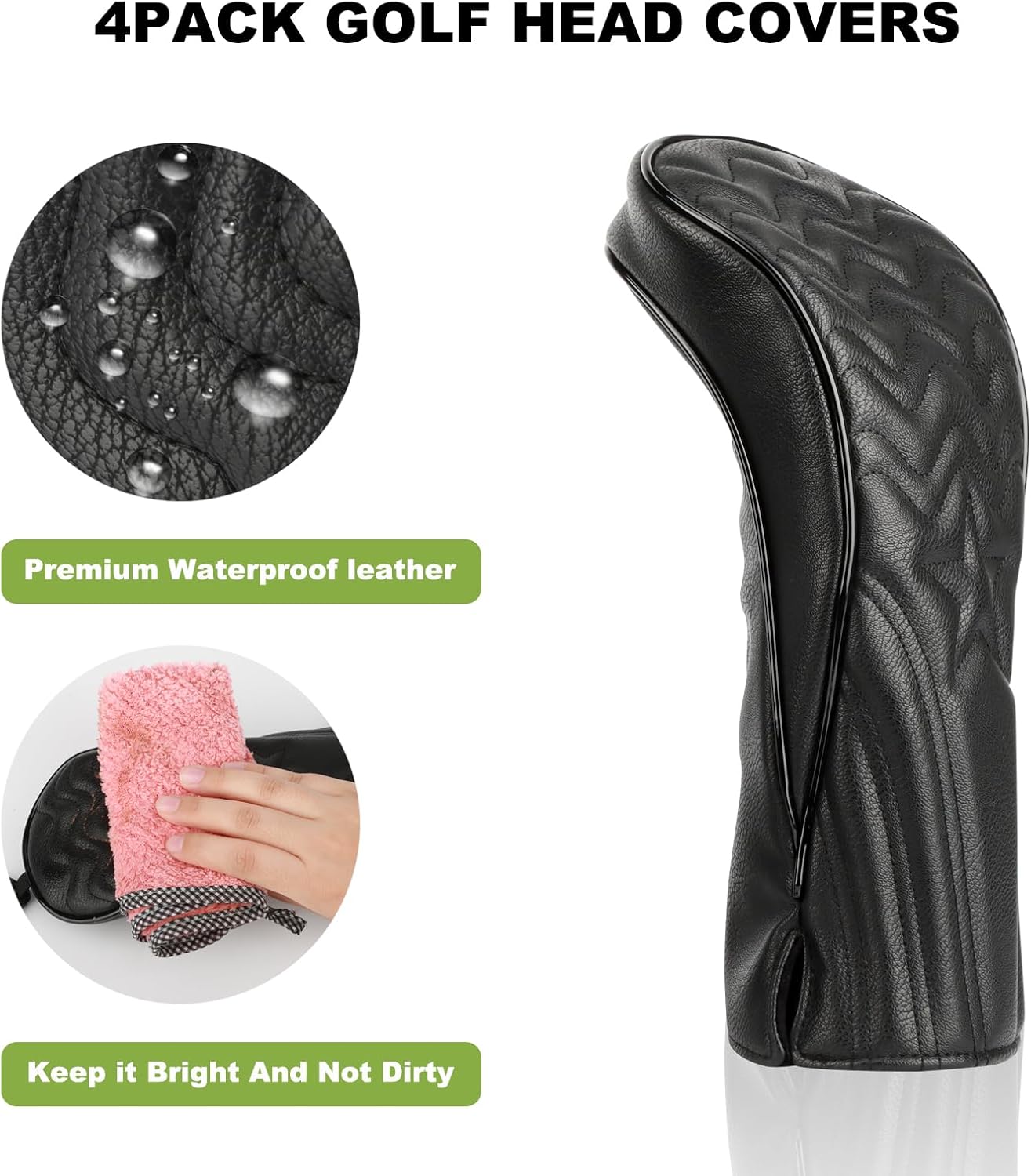 4pcs or 1pc Golf Club Head Covers for Woods, Driver, Fairway, Hybrid – Premium PU Leather with Interchangeable Tags & Magnetic Blade and Mallet Putter Covers