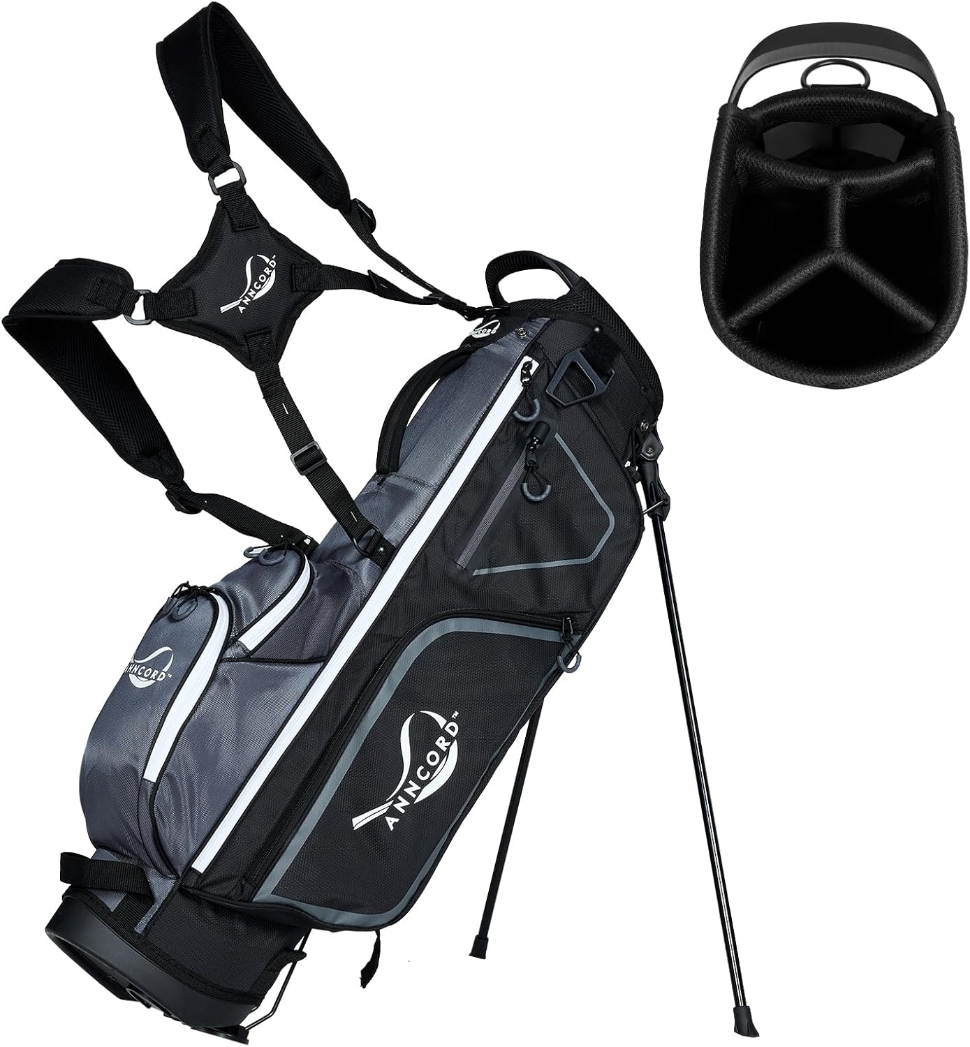 Golf Stand Bag with 4 Way Full Length Dividers, 4.4 Lbs Lightweight Golf Bag for Men Women, Waterproof Golf Carry Bags w/Stand, 7 Pockets & Cooler Pouch, Dual Straps, Rain Hood