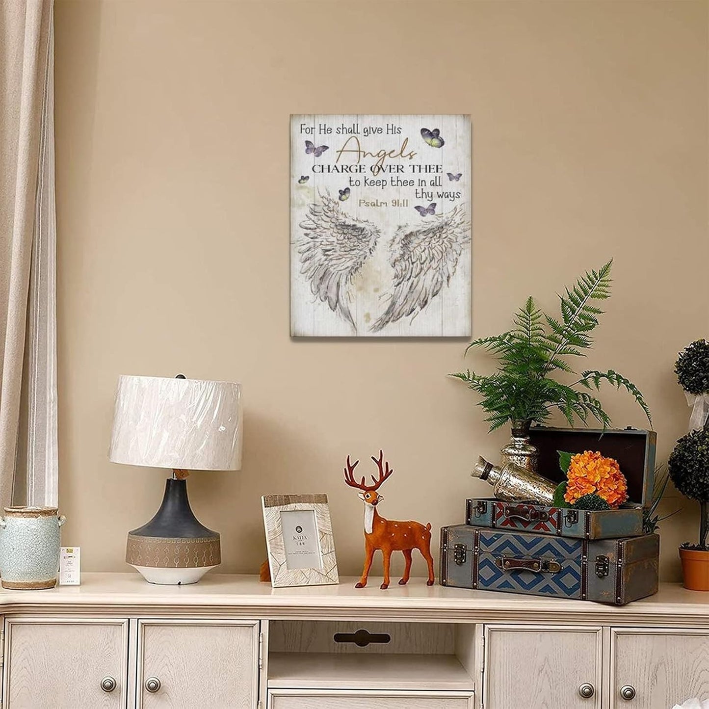 Scripture Psalm 91 Wall Art Christian Angel Wings Pictures Wall Decor Bible Verse Canvas Painting Print Artwork Abstract Modern Home Decorations Framed Ready to Hang for Office Living Room 16"x20"