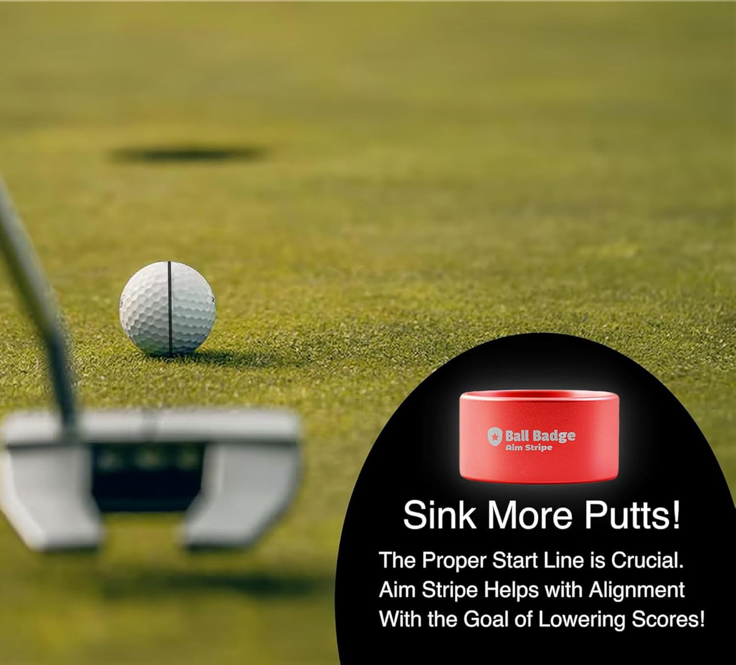 Ball Badge Aim Stripe - 360 Degree Golf Ball Line Marker Kit with Golf Bag Attachment for Perfect Alignment and Precision Putting