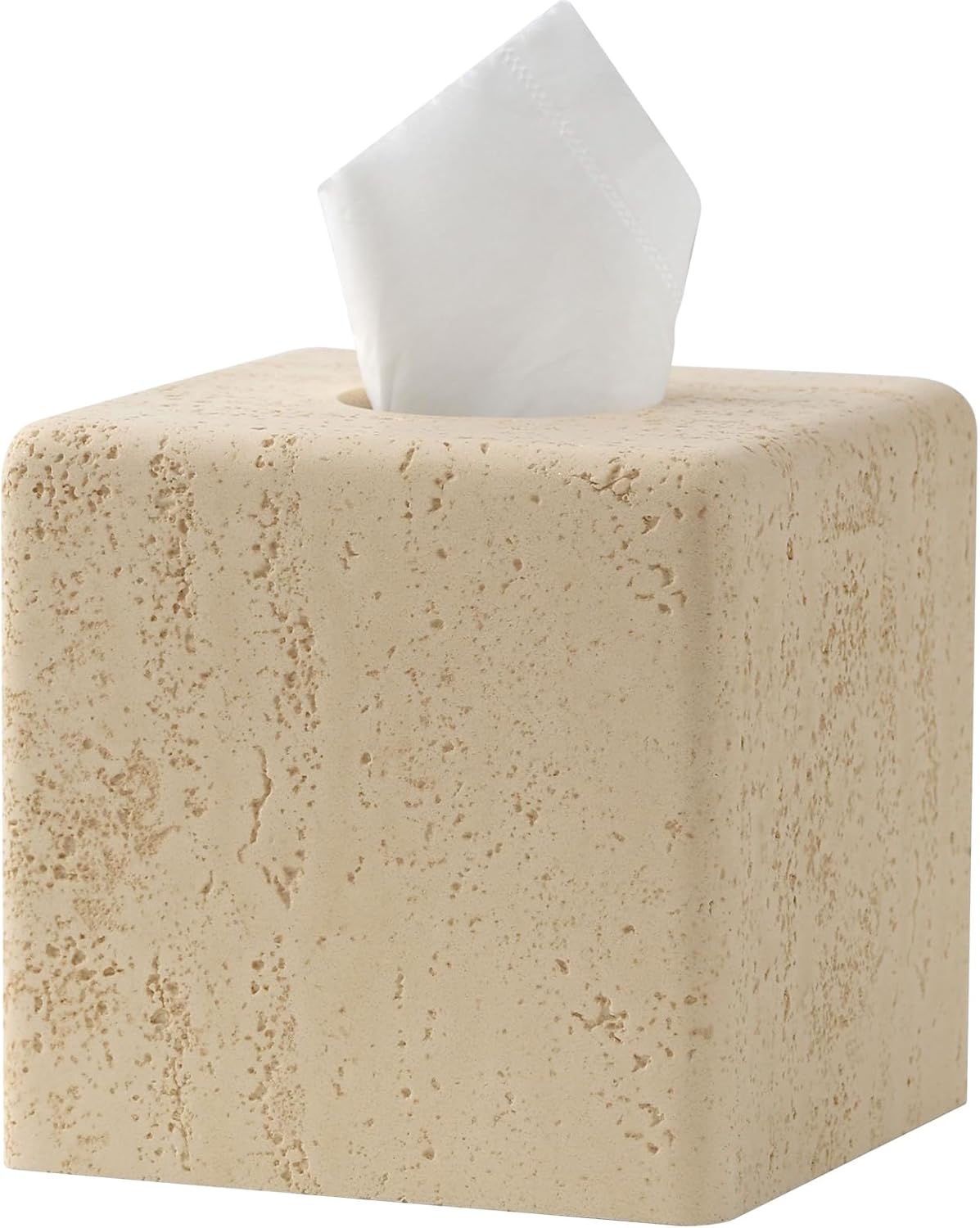 Tissue Box Cover Square, Resin Facial Tissue Holder Covers Toilet Paper Holder Decorative Travertine Paper Dispenser Home Decor for Bathroom Bedroom Living Room Office (Square Yellow)