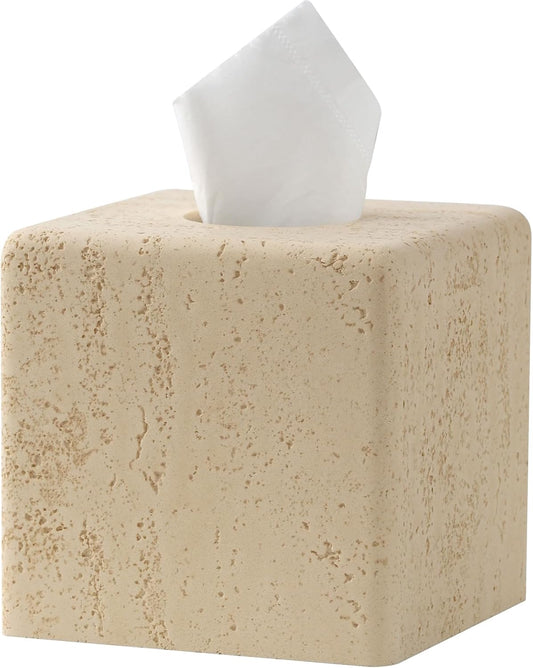Tissue Box Cover Square, Resin Facial Tissue Holder Covers Toilet Paper Holder Decorative Travertine Paper Dispenser Home Decor for Bathroom Bedroom Living Room Office (Square Yellow)