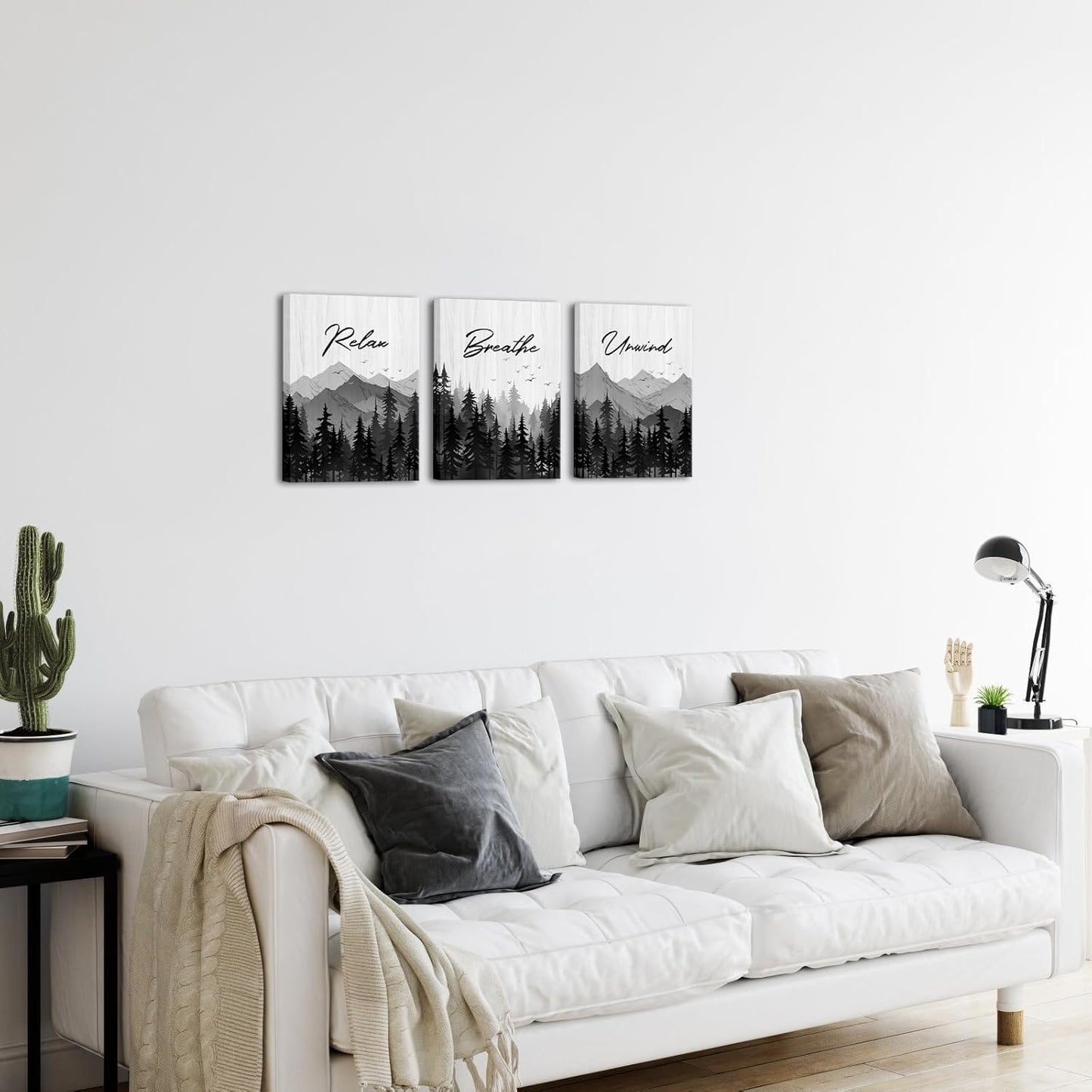 Saypeacher Bathroom Wall Decor Black and White Wall Art Mountain Print Breathe Relax Signs for Bedroom 12x16inchx3pcs