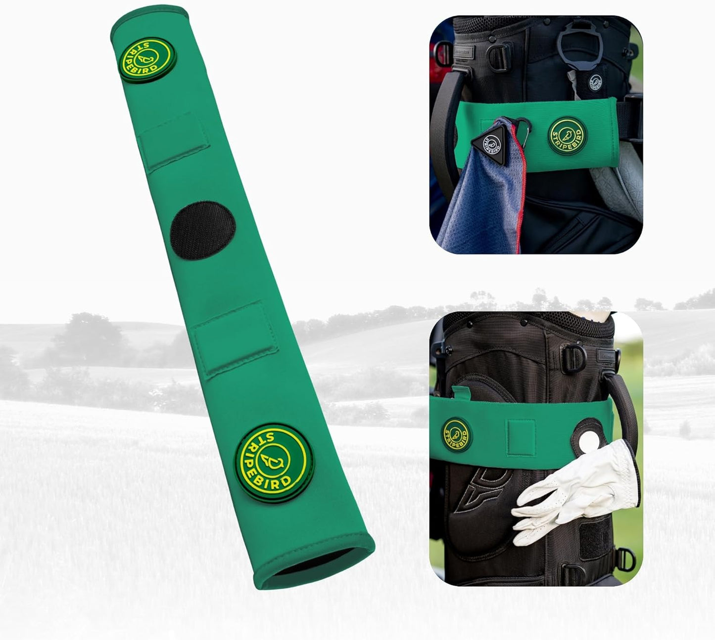 Stripebird - Premium Golf Cart Strap Sleeve Protector - Save Your Golf Bag from Golf Cart Straps - Includes Magnetic and Steel Plate for Magnetic Golf Accessories