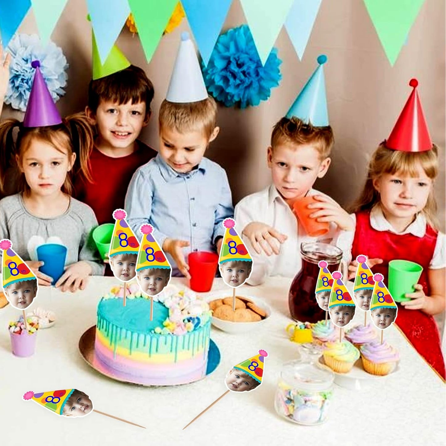 Custom Toothpick Flags with Photo 100Pcs, Personalized Cheese Markers for Hamburger Cupcakes Toppers Party Decoration Food Labeling