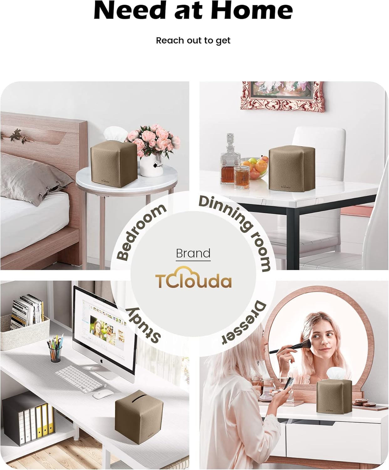 Tissue Box Cover for PU Leather, Modern Simple Solid Color Holder Square Tissue Bag, Ideal for Bathrooms,Office,Car,Outdoor Tent,Dining Table,5"X5"X5", Double Cocoa Brown