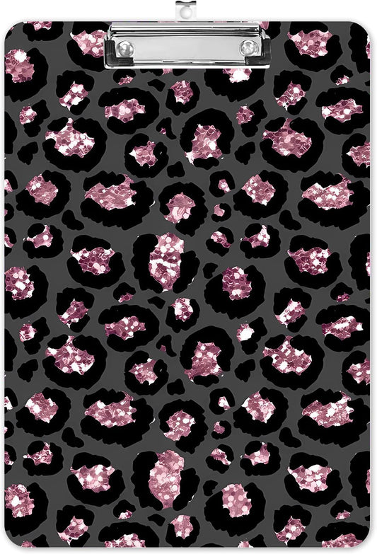 Fashion A4 Clipboard, Standard Letter Size 9" x 12.5", Decorative Wooden Clipboard with Low Profile Metal Clip for Office, School, Teachers, and Students, Pink Leopard