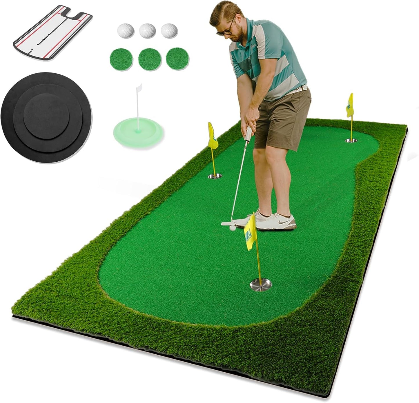 Golf Putting Green Large Golf Mat Practice Indoor Outdoor - 5 x 10 ft Pro Putting Trainer Game for Home Backyard Office