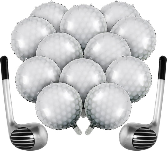 Haoguo 14Pcs Golf Balloons Inflatable Golf Club Golf Birthday Party Decorations 12 Pcs Golf Ball Balloons 2 Pcs Golf Club Balloons for Golf Theme Party Sports Party Supplies