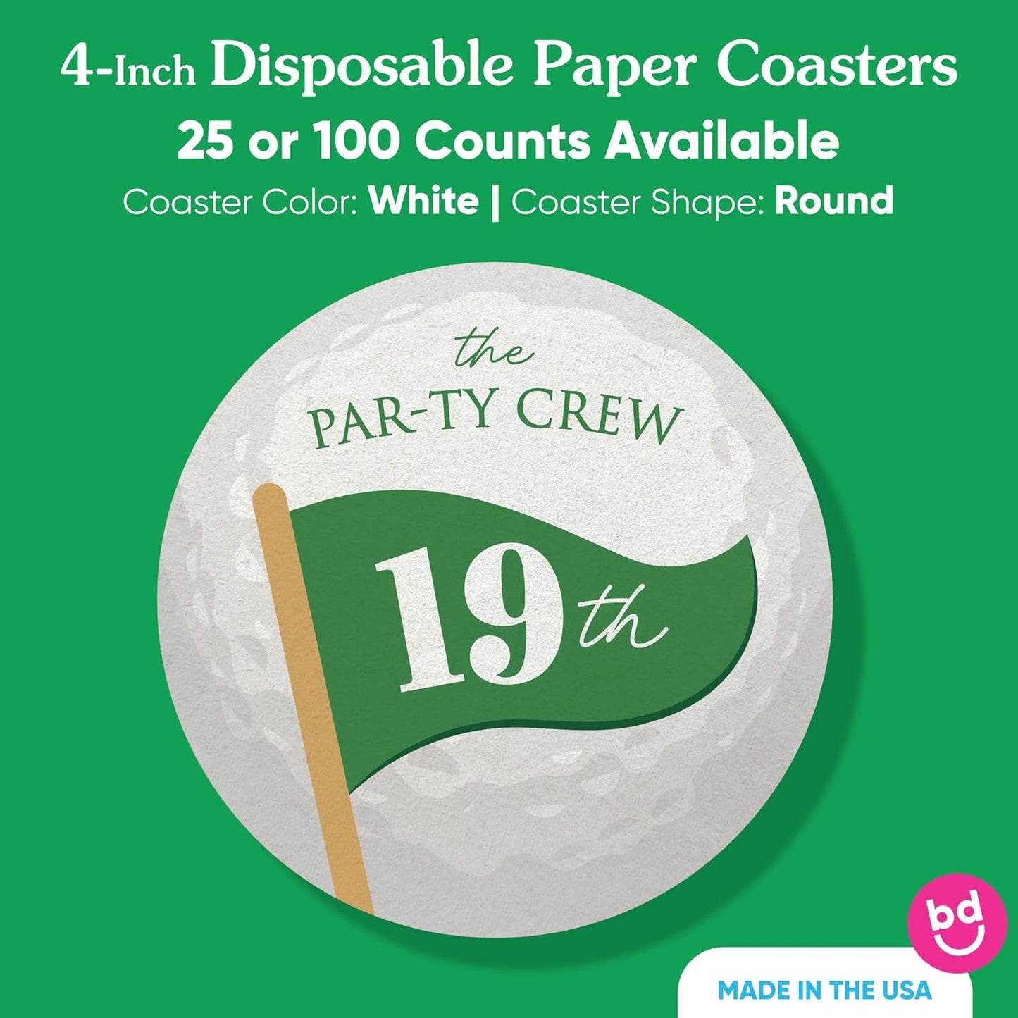 Big Dot of Happiness Personalized 19th Hole Golf Drink Coasters, 4-Inch Disposable Round Paper Coasters for Golf Clubhouse Birthday Party, Custom Funny Cocktail Table Decor for Bar Drinks - Set of 25