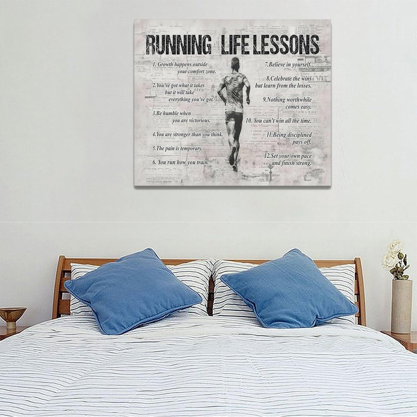 Running Life Lessons Wall Art Running Sports Wall Decor Running Sign Retro Poster Boy Men Motivational Decorations Canvas Print Painting Artwork for Bedroom Bathroom Living Room Gym 24"x20"