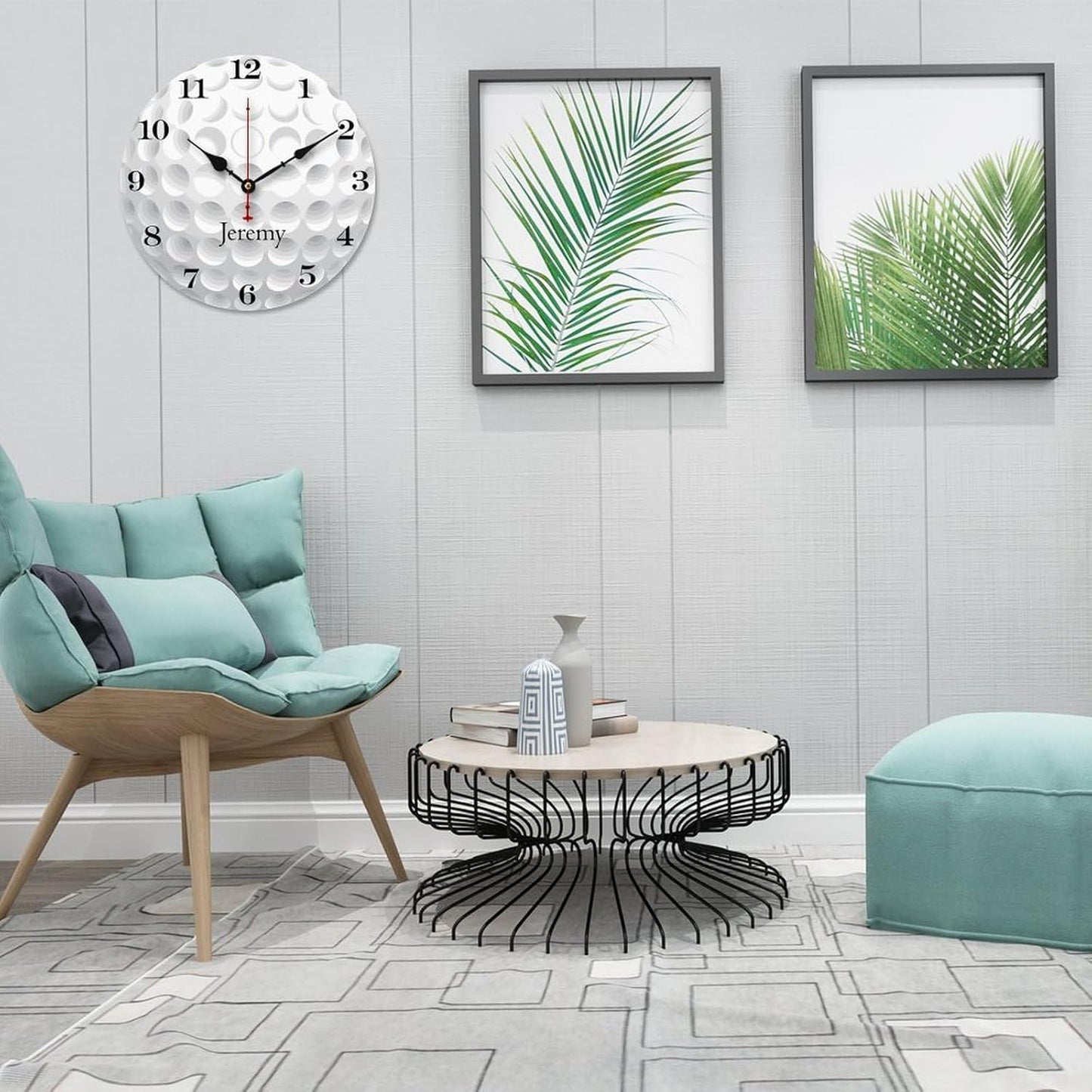 Golf Ball Personalized Name Wall Clocks Battery Operated 10 inch Golf Gifts Clocks Decorative Silent Kids Wall Clock with Name Custom Kids Birthday Gifts Children Room Decor, Style-12