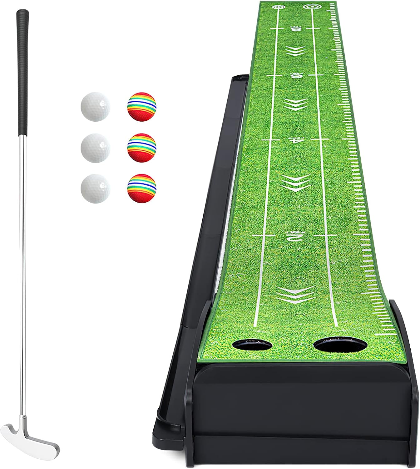 Golf Putting Green Indoor Putting Green Set with Putter & 6 Balls, Putting Practice Mat with Auto Ball Return System Suitable for Office, Backyard, Patio, Golf Gift for Men