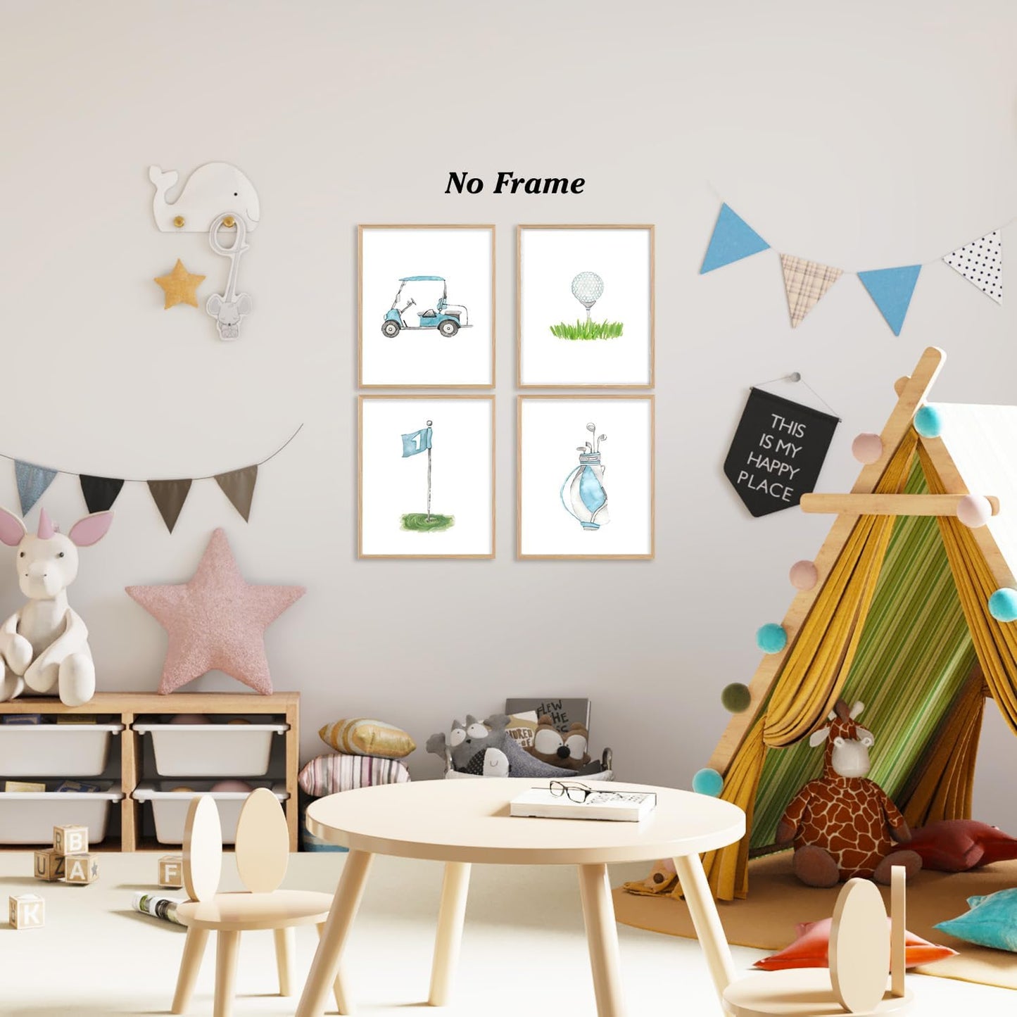 Boat Wades Blue Golf Nursery Decor Unframed Wall Art Prints,Golf Flag Posters & Prints For Home Boys Girls Room Decor,Blue Sports Nursery Posters Pictures 8x10 Set Of 4