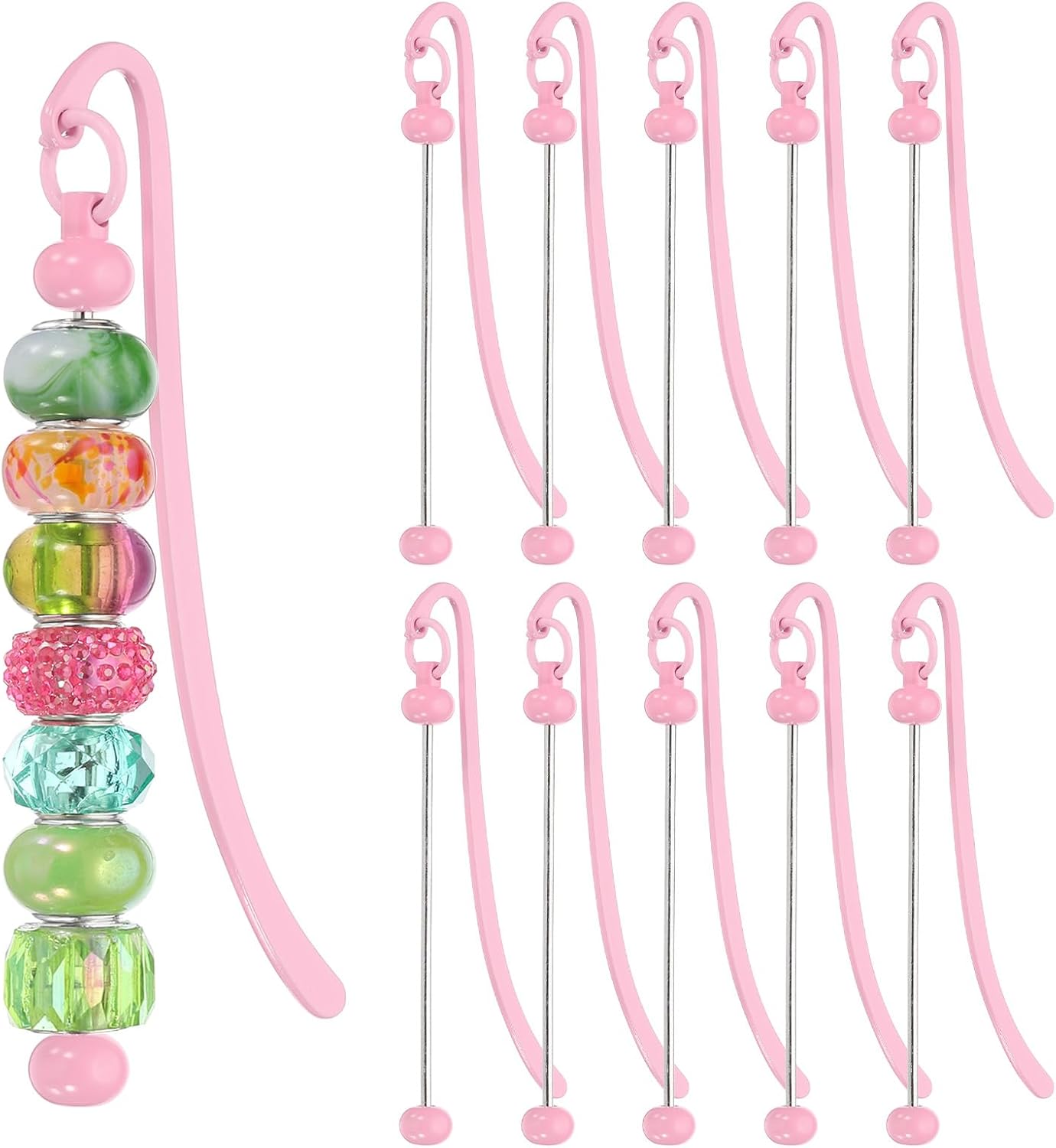 PATIKIL Beadable Bookmarks, 10 Pcs Beaded Bookmark DIY Metal Blank Bar Bulk for Bookmark DIY Making Craft, Beading Pendant Charm, Light Pink