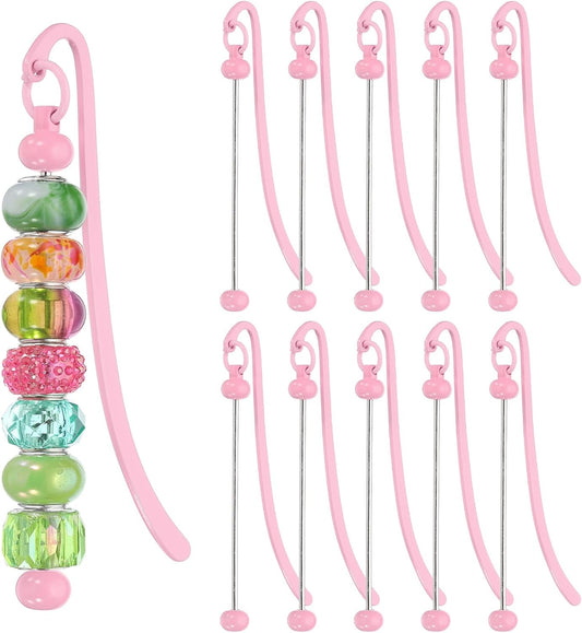 PATIKIL Beadable Bookmarks, 10 Pcs Beaded Bookmark DIY Metal Blank Bar Bulk for Bookmark DIY Making Craft, Beading Pendant Charm, Light Pink