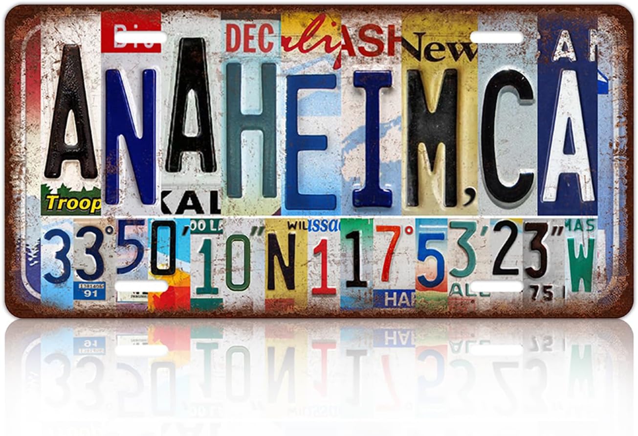 Vintage City Wall Decor Anaheim,Ca License Plate Metal Sign Tin Signs Poster