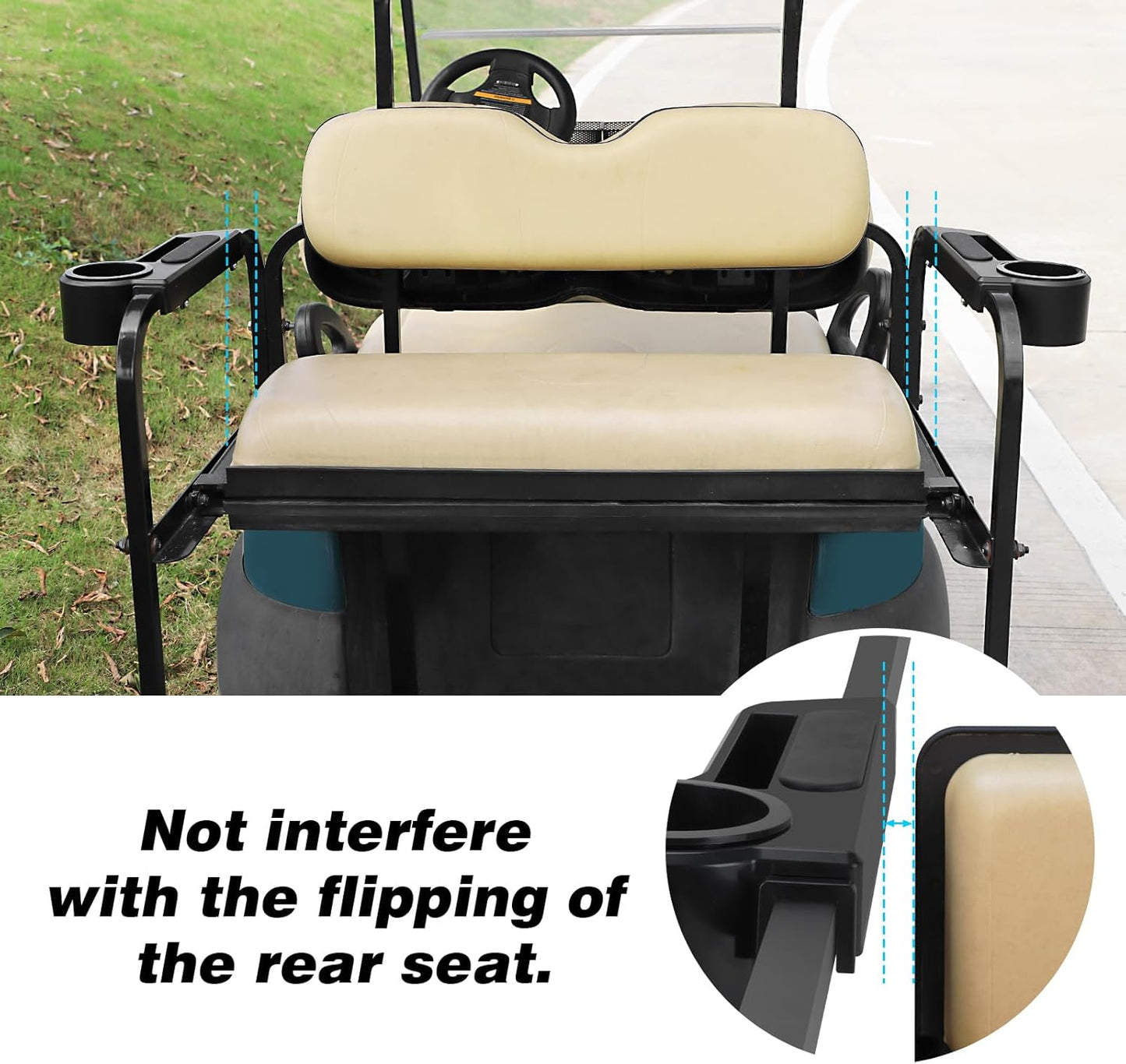 Roykaw Golf Cart Armrest with Cup Holder/Rear Seat Arm Rests Fit for EZGO/Club Car/Yamaha & Most Golf Cart, Upgrade 3rd Gen - with Phone Holder, No Drilling Required, Fit 1.0"/1-1/4" Square Tube Frame
