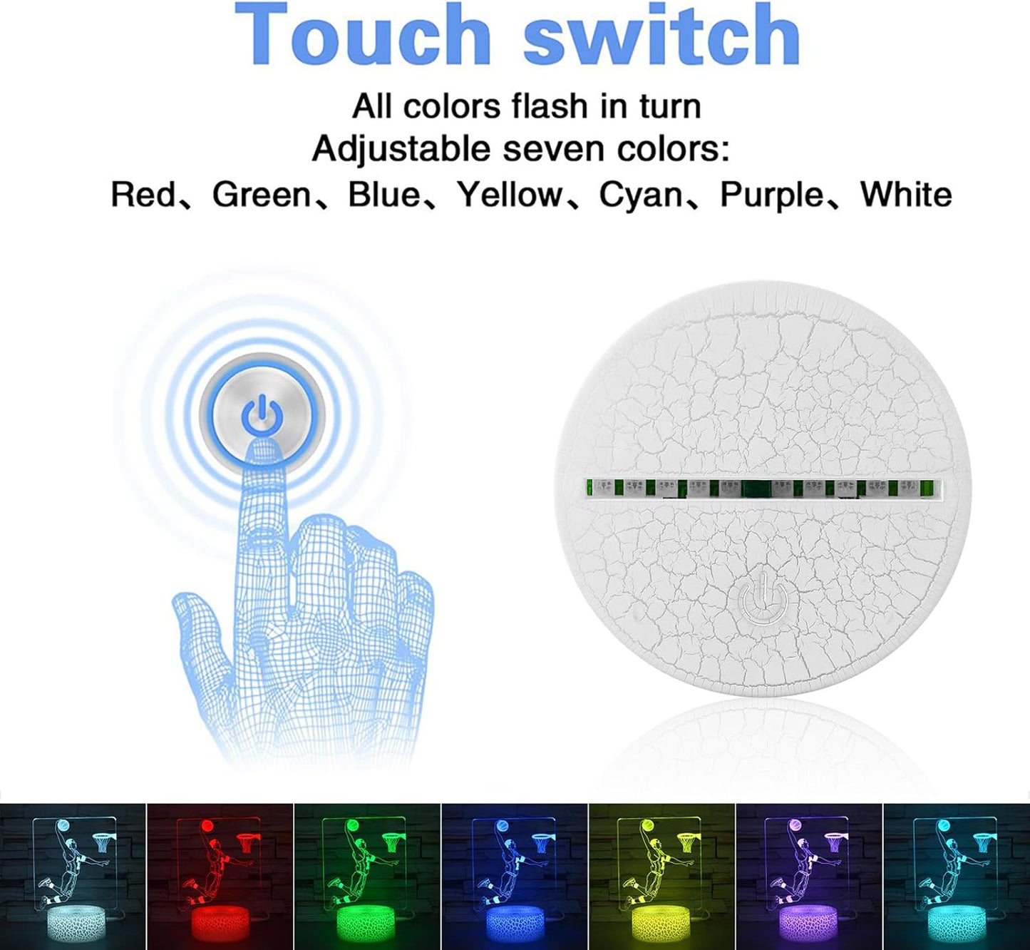 i-CHONY Basketball 3D Night Light,Sports Fan Room Decor,16 Colors Changing Dimmable NBA Basketball Lamp for Children's Room Decorations,Holiday Christmas Gifts