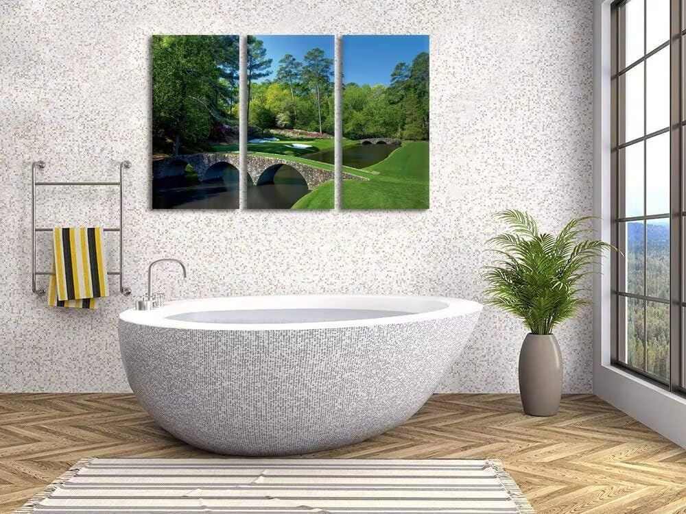 chenchenArt Golf Course Wall Art for Living Room Bedroom Home Decorations Augusta National Golf Course Pictures Posters Canvas Prints Modern Artwork Framed Ready to Hang(20''W x 40''H x3)