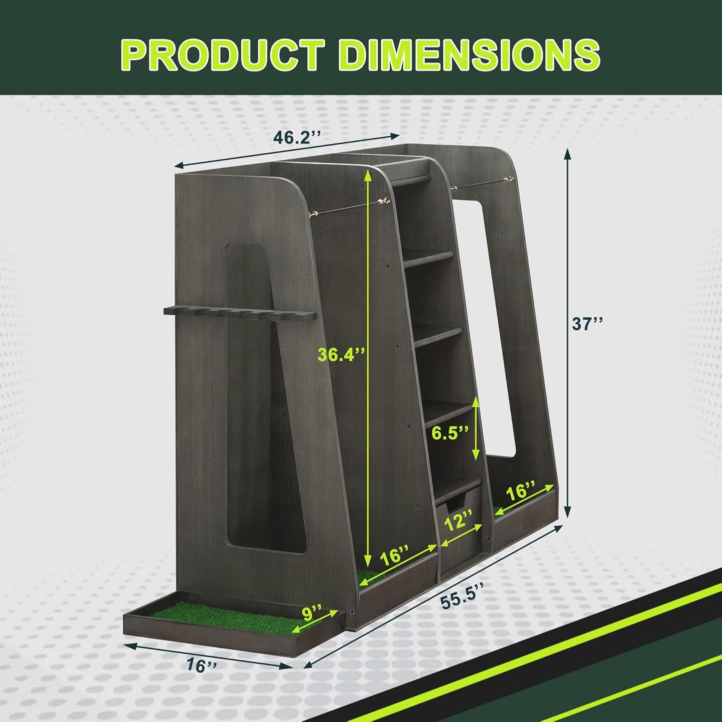 Golf Bag Organizer Storage Rack Stand Holder Fits 2 Extra Large Golf Club Bags and Multiple Golfing Equipment Accessories for Garage Home Simulator and Office