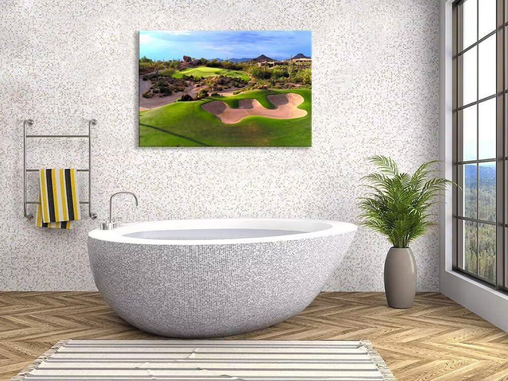 Arizona Desert Golf Course Wall Art Picture Golf Course Wall Decor for Living Room Bedroom Bathroom Home Decorations Golf Course Poster Framed Artwork Canvas Prints Ready to Hang(18''H x 24''W)