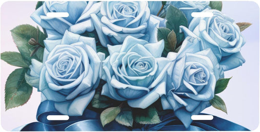 Front License Plate for Car Designs Blue Rose Flower Stainless License Plate Cover Holder for Men Women Metal Aluminum Decorative Accessory Vanity Tag Standard 6 X 12 Inch (4 Holes)