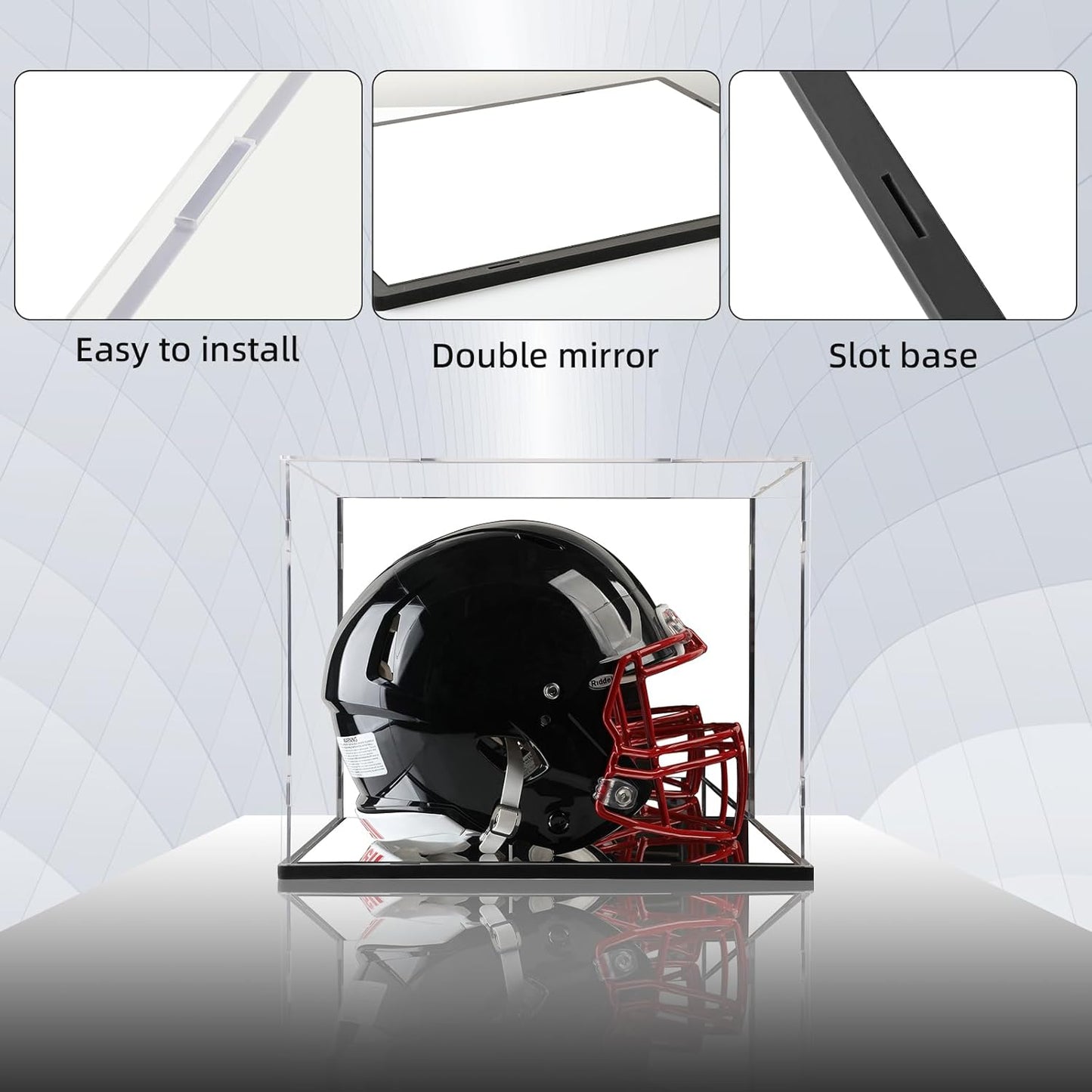 Football Helmet Display Case with Mirror backpanel and Base,Acrylic Helmet Display box Full Size,Motorcycle Helmets,UV Protection Dust-Proof Box for Collectible Memorabilia Storage(need self-assembly)