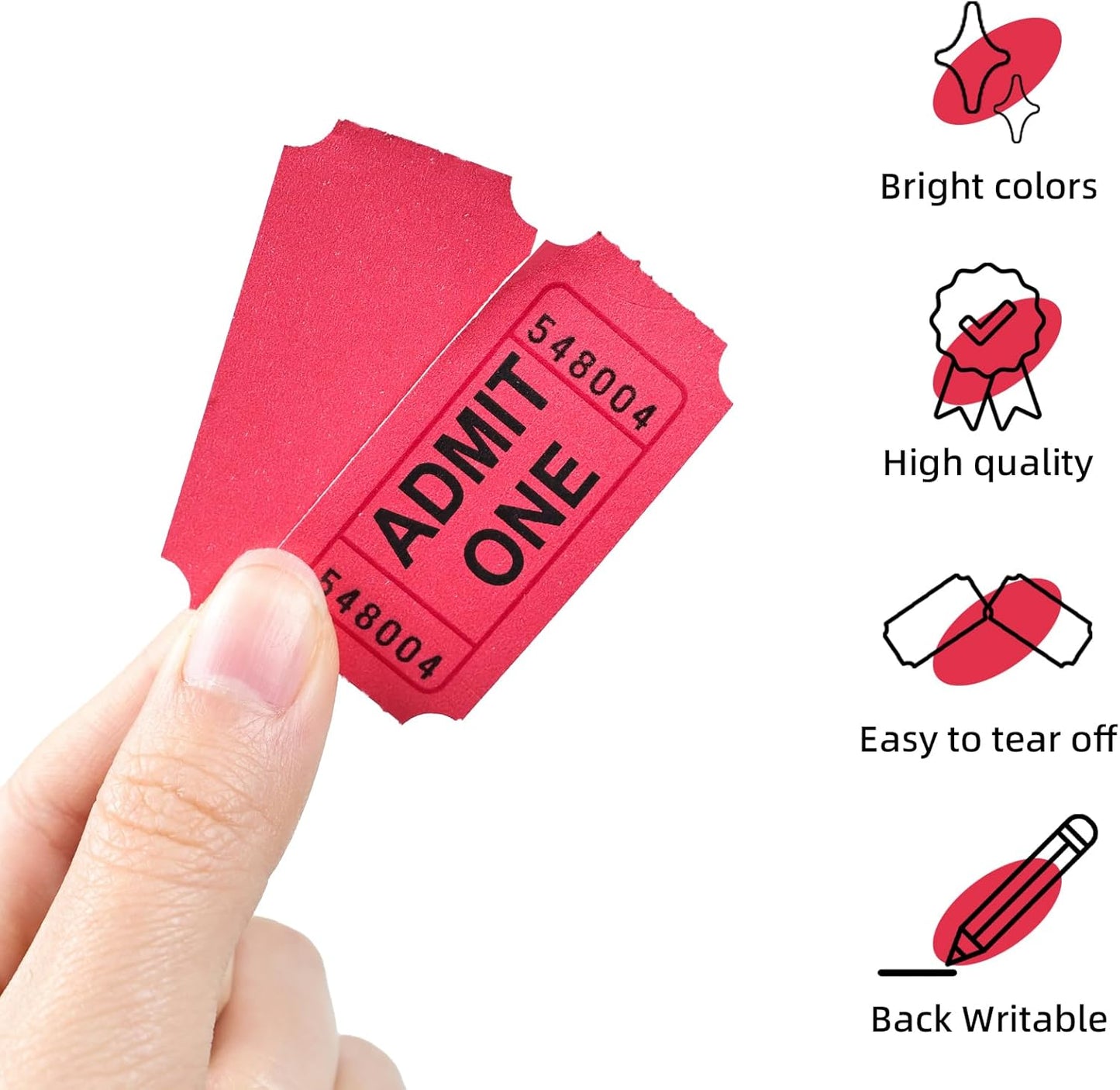 Raffle Tickets Roll - 2000 Tickets Single Roll for Fundraisers, Carnivals, Events - Durable Stub Design, Easy Tear & Organize(Red)