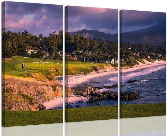California Coastline Golf Course Wall Art for Living Room Bedroom Bathroom Home Decorations Golf Course Pictures Posters Framed Artwork Ready to Hang(14''W x 28''H x3)
