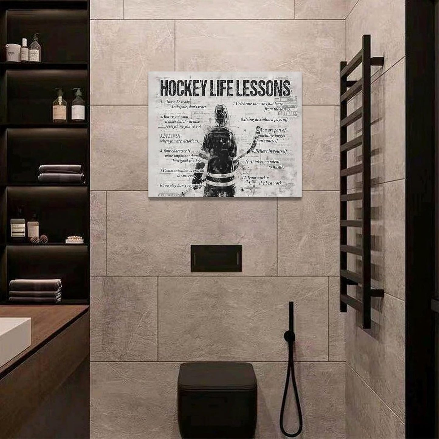 Hockey Sports Wall Art Hockey Life Lessons Wall Decor Hockey Sign Retro Poster Boy Men Motivational Decorations Canvas Print Painting Artwork for Bedroom Bathroom Living Room Gym 20"x16"