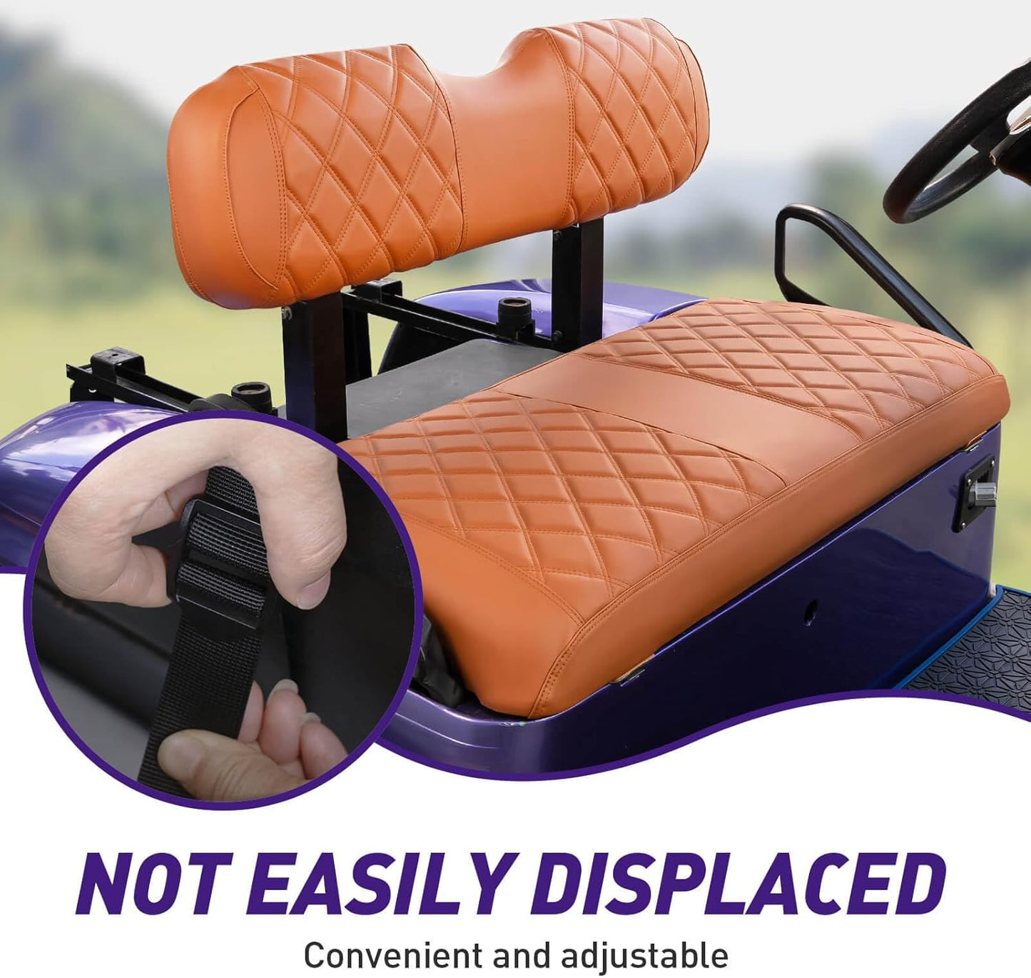 NOKINS Golf Cart Diamond Seat Covers Kit, Fit for EZGO TXT 1994-2013/EZGO RXV OEM Standard Front Seat Cushion, Golf Cart Vinyl Seat Cover, No Nails Required (All Brown)