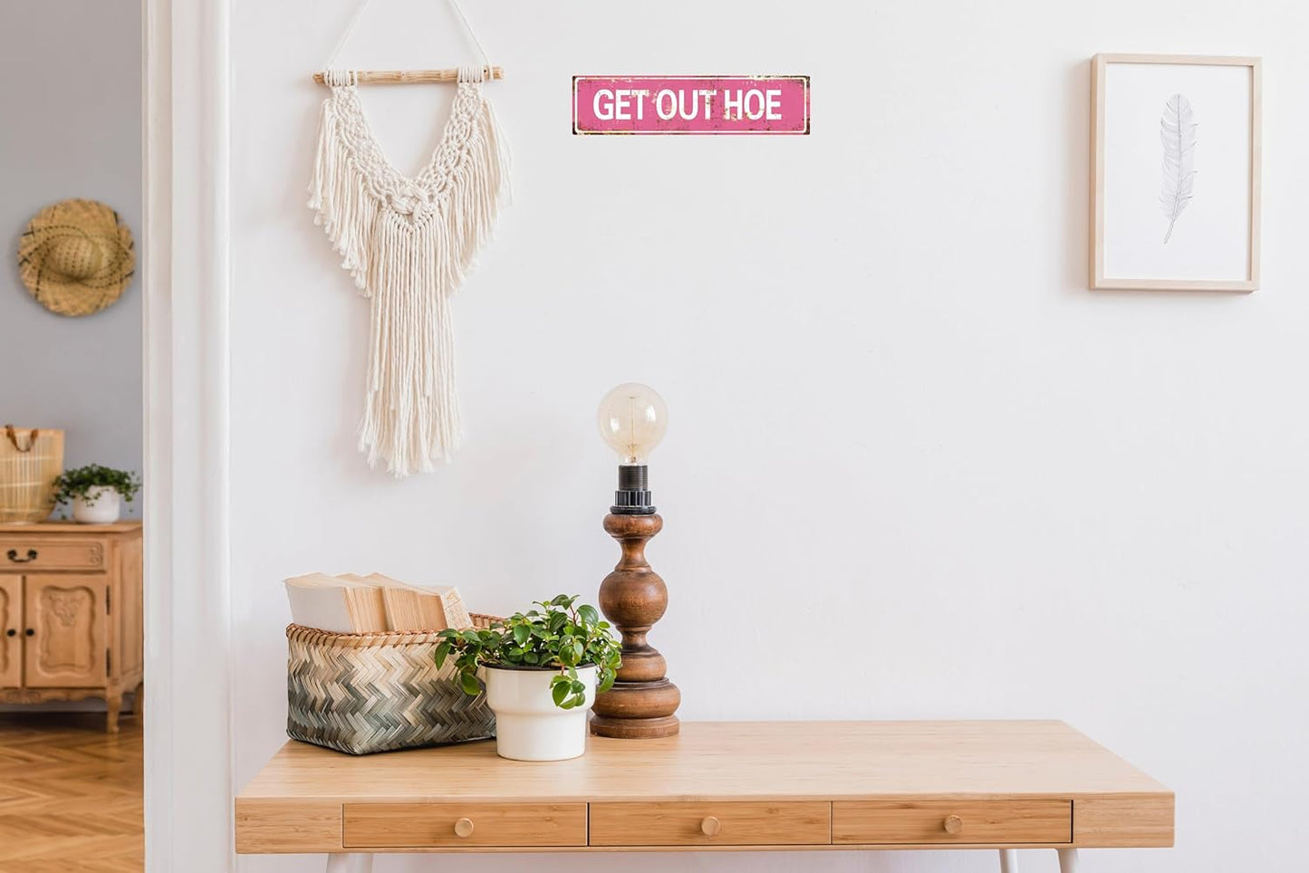 AWISZZZ Vintage Metal Tin Sign Retro Getout Hoe Signs Stylish Wall Art Plaques for Home Decor Bathroom Kitchen House and Gothic Wall Decor or as a Unique Poster 16x4 in