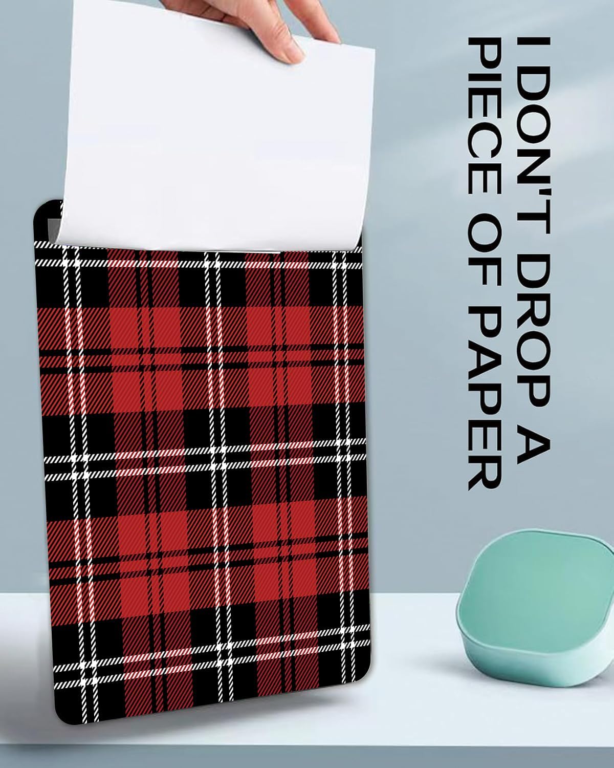 Fashion A4 Clipboard, Standard Letter Size 9" x 12.5", Decorative Wooden Clipboard with Low Profile Metal Clip for Office, School, Teachers, and Students, Black Red Plaid Tartan