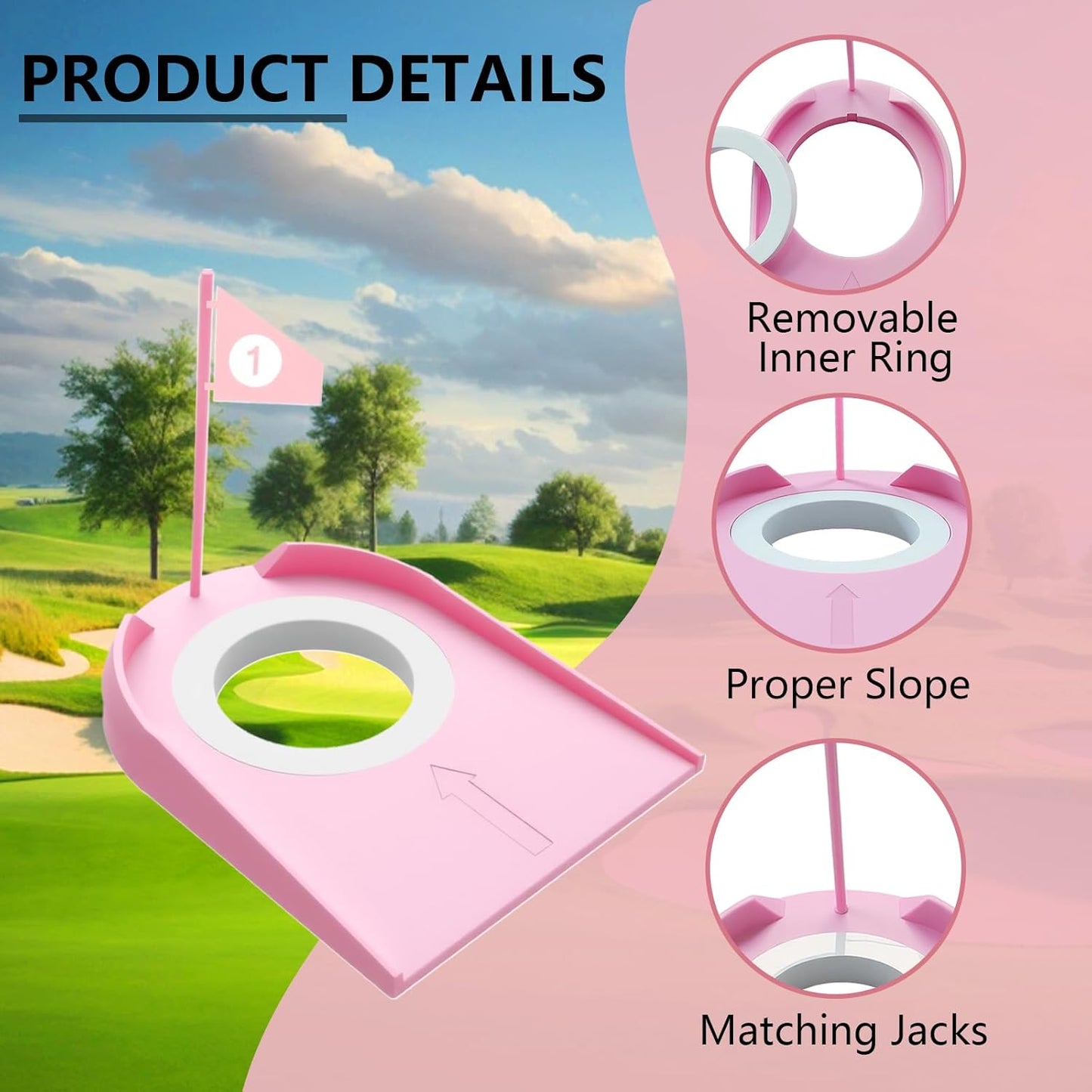 9 Pack Golf Putting Cups with Flags, Plastic Golf Training Aids with Golf Ball Retriever, Putting Training Hole Set for Indoor Outdoor