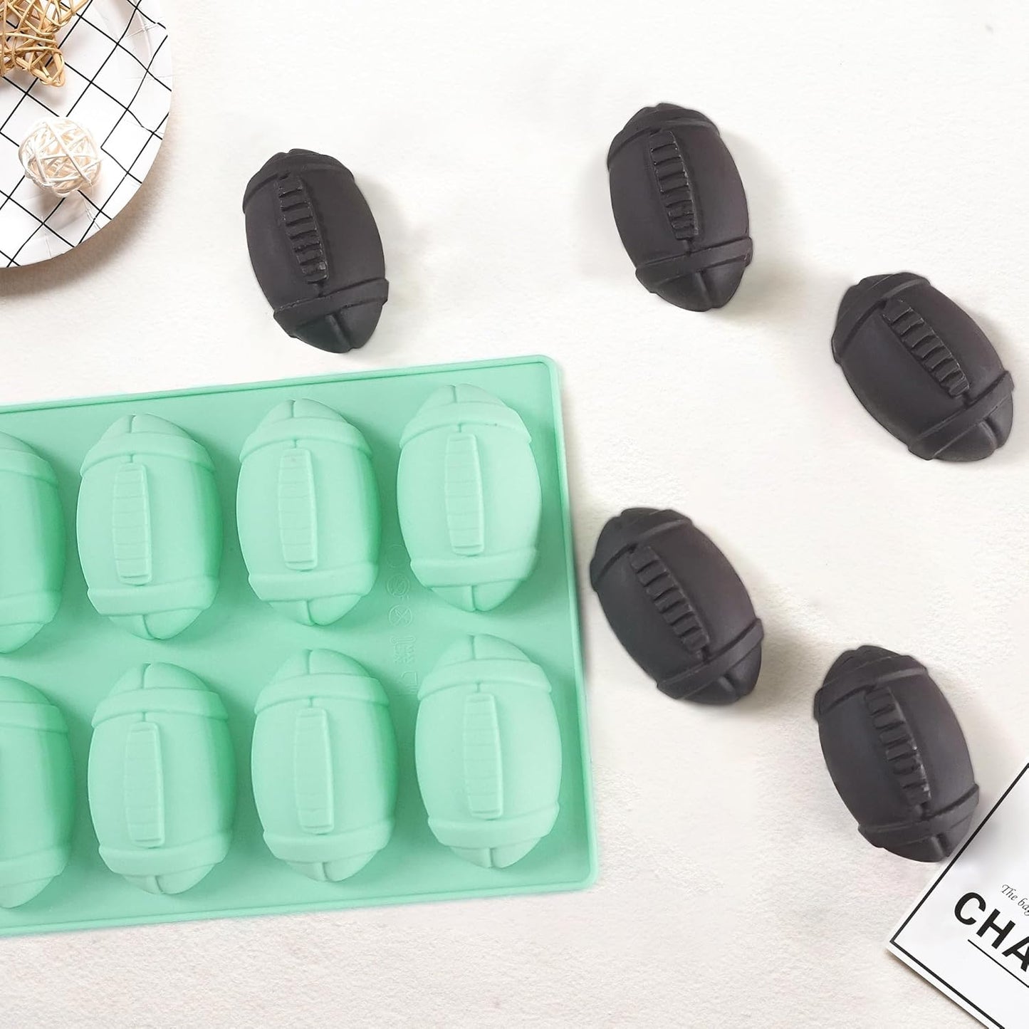 2Pack Football Ice Cube Mold, 8Cavity Silicone Football Mold Ice Cube Molds Fun Shapes, 3D Silicone Football Mold for Cake Pops,Cake Decoration, Chocolate,Ice Cube