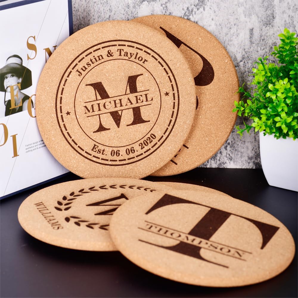 Personalized Cork Trivets, Custom Engraved Absorbent Trivets for Hot Dishes, Pots, Pans, Baking Sheets, Hot Plates for Table (S)