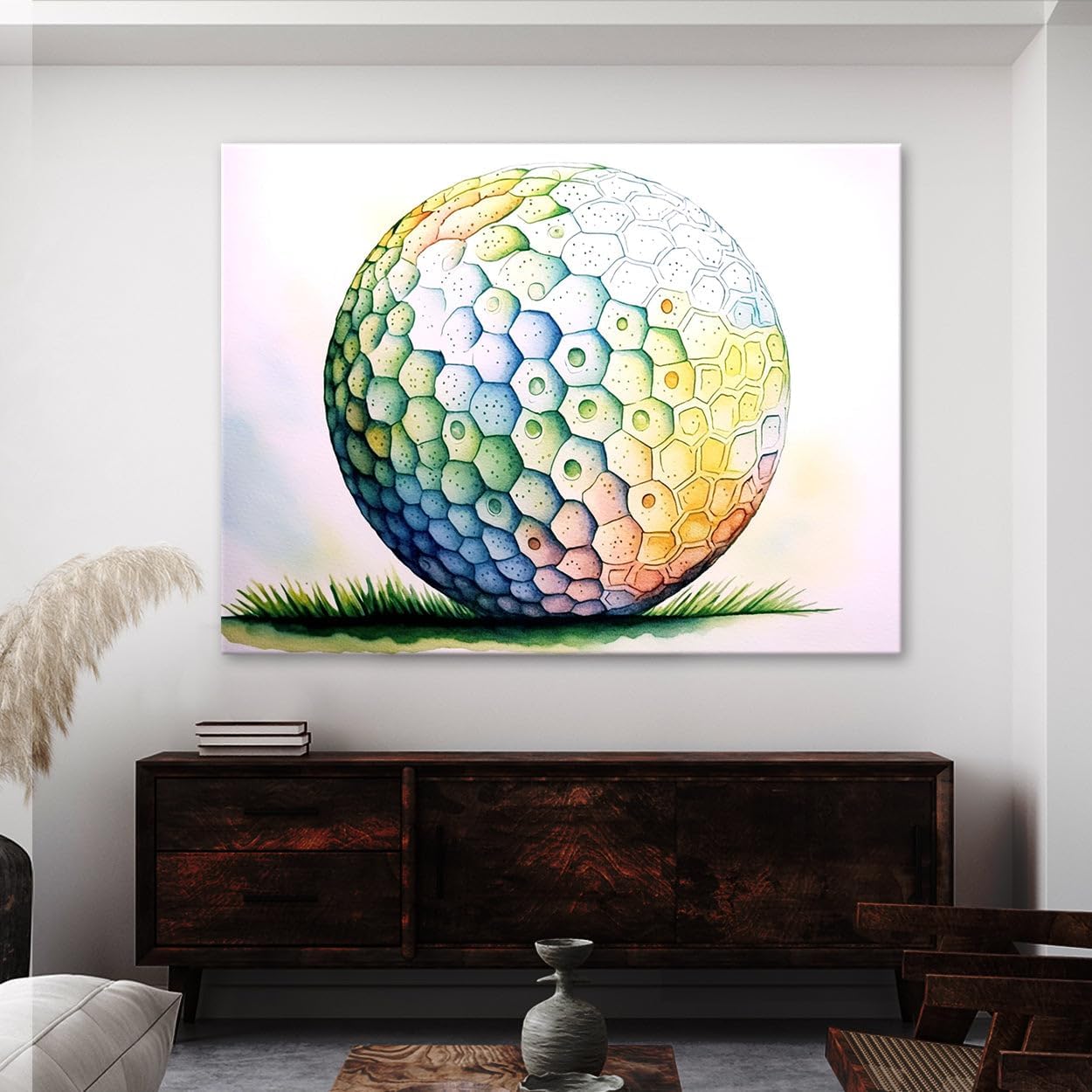 Sense Canvas Golf Ball Watercolor 27 Canvas Art - Home Decor Wall Art Print Poster Painting Large 40x30 / 0.75"